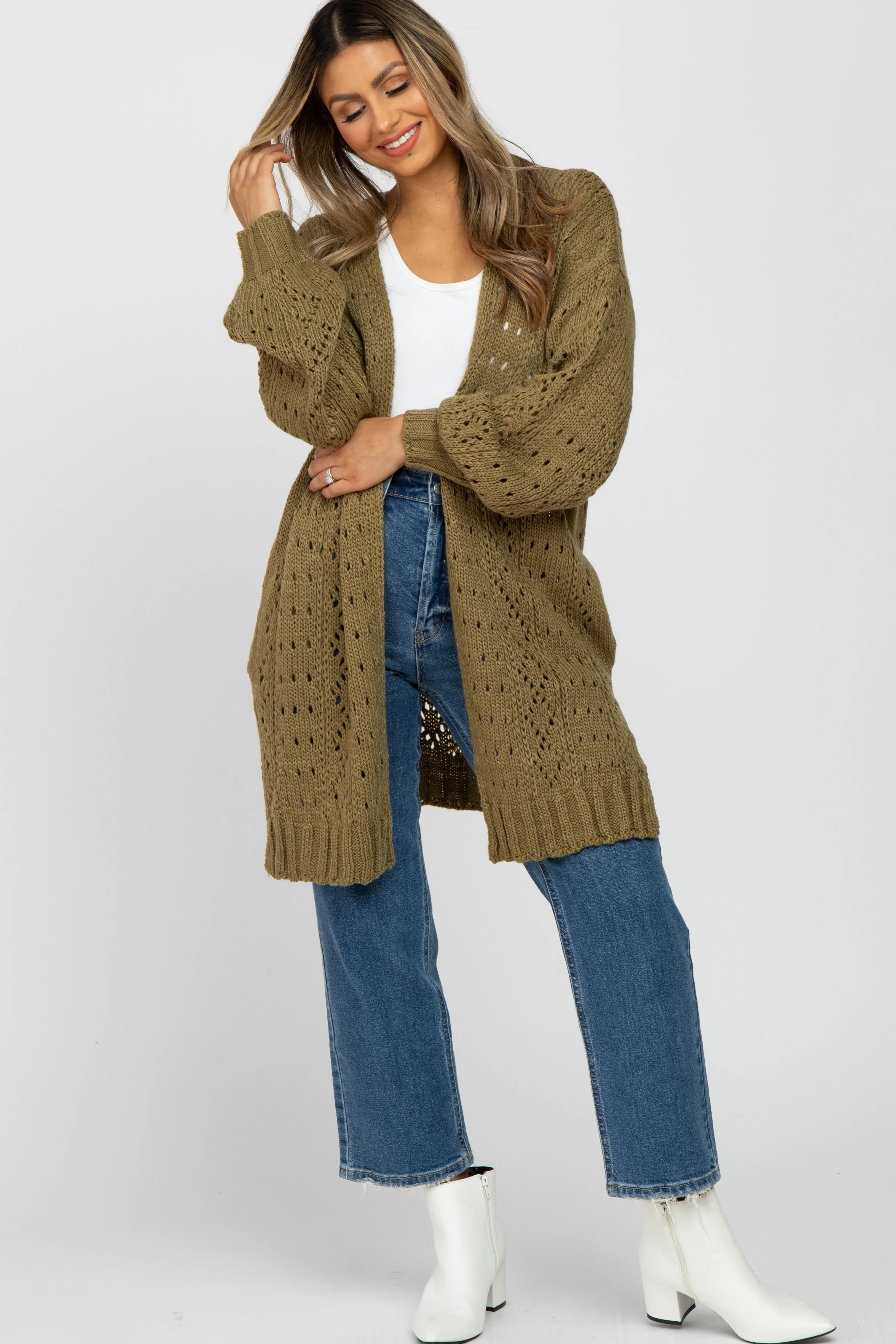 Olive Pointelle Knit Cardigan sold by Pinkblush product image thumbnail 2