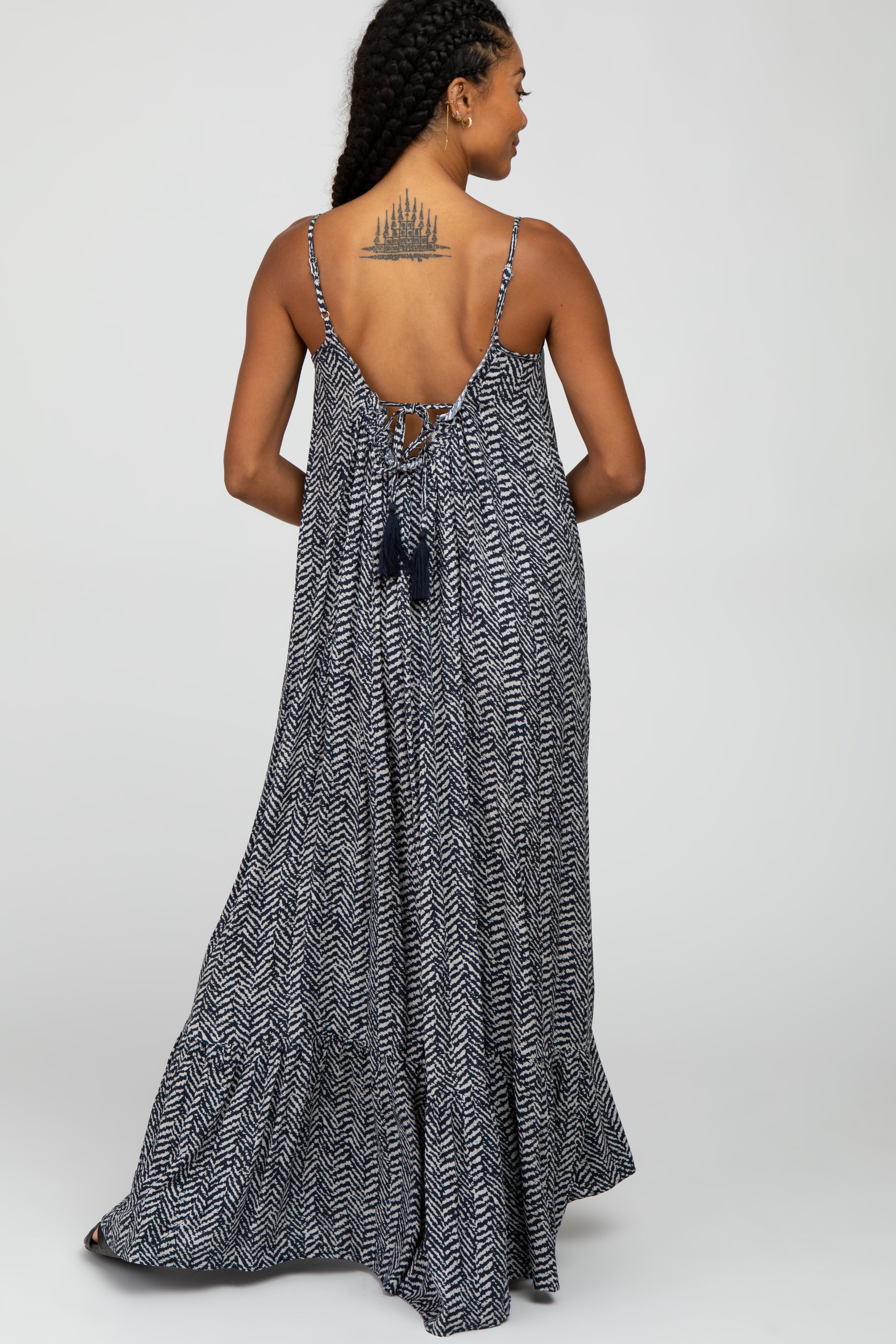 Black Chevron Striped Ruffle Hem Maxi Dress sold by Pinkblush product image thumbnail 4