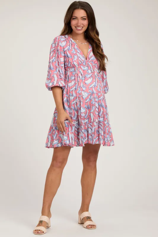 Coral Printed Tiered Sweetheart Maternity Dress sold by Pinkblush