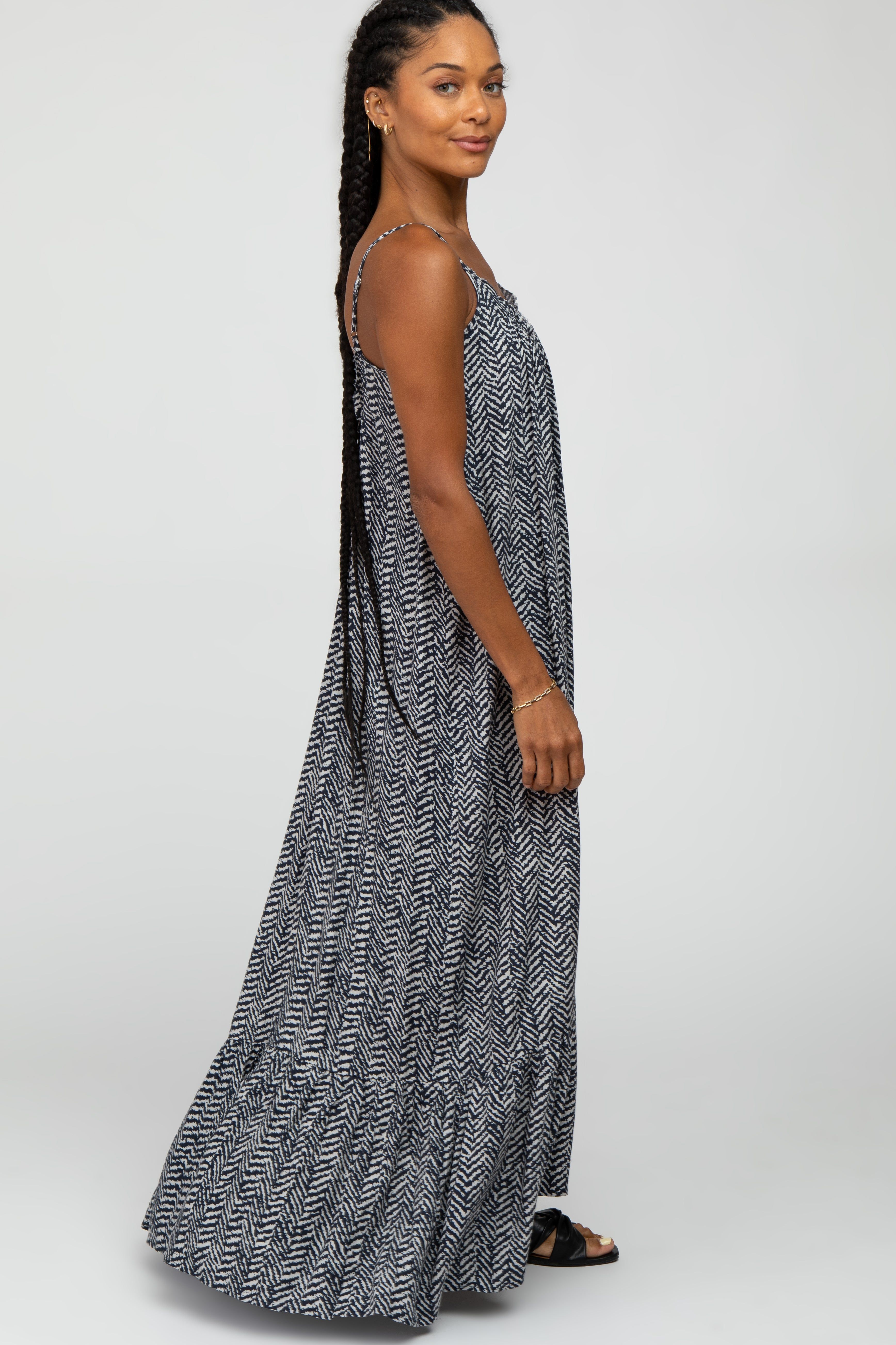 Black Chevron Striped Ruffle Hem Maxi Dress sold by Pinkblush product image thumbnail 3