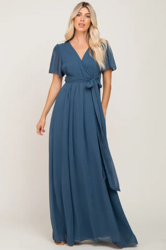 Teal Swiss Dot Chiffon Maxi Dress sold by Pinkblush