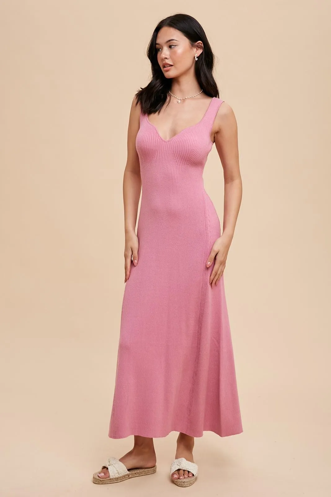 Pink Knit Maternity Deep V-Neck Maxi Dress sold by Pinkblush product image thumbnail 2