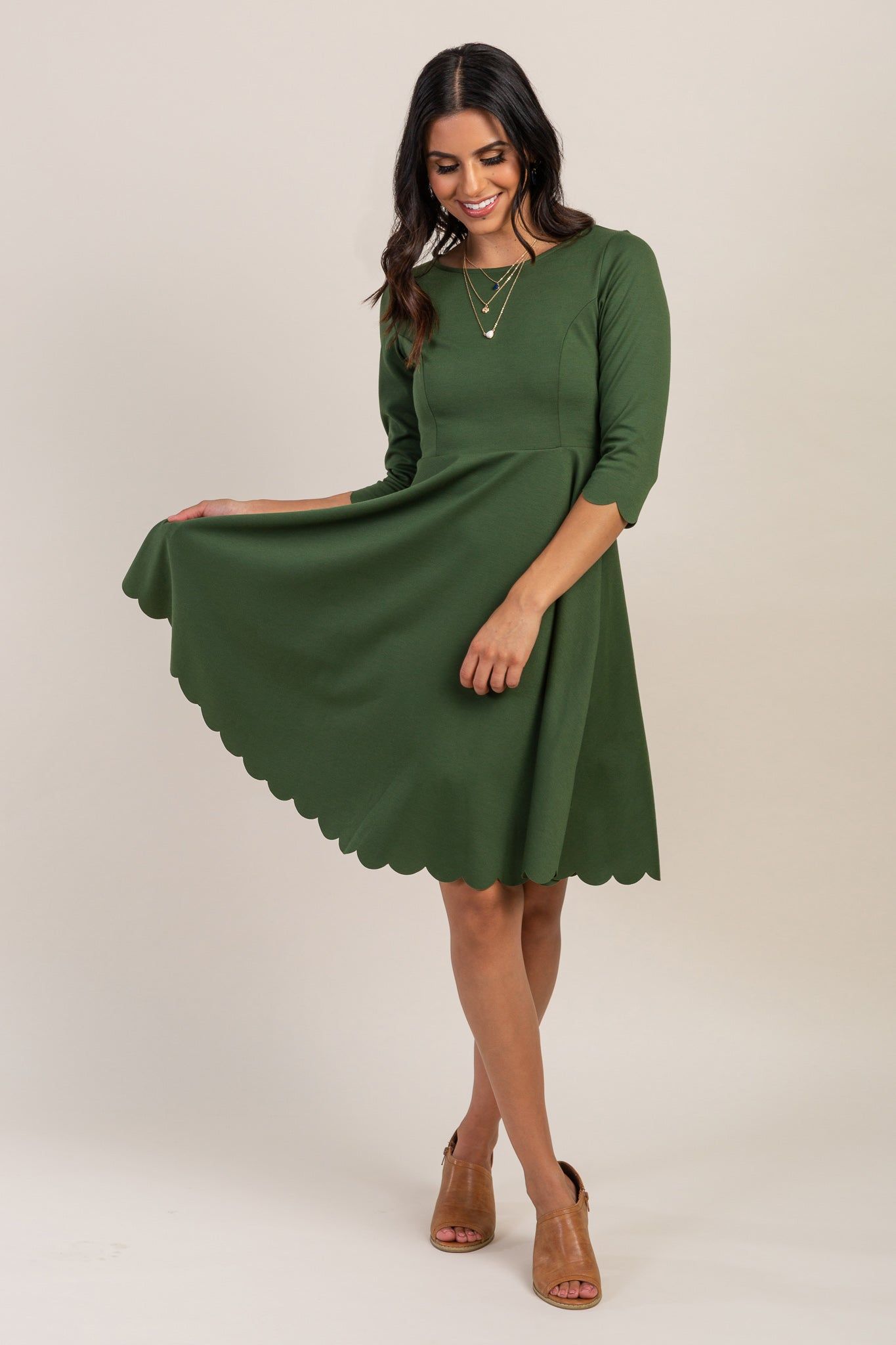 Olive Solid Scalloped Hem Maternity Dress sold by Pinkblush product image thumbnail 5