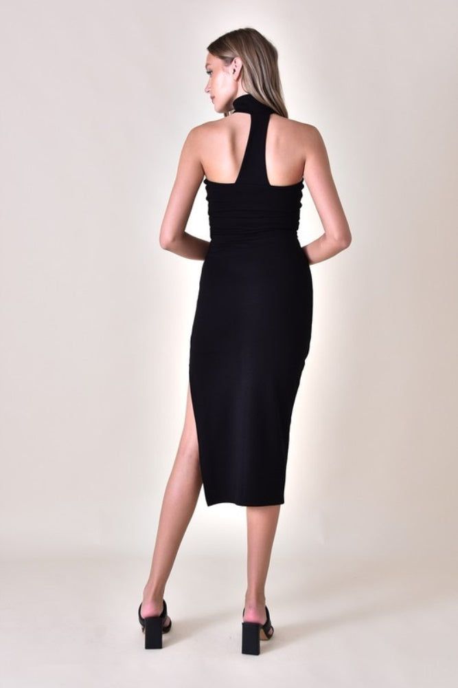 Black Mock Neck Tube Dress W/ Slit sold by Pinkblush product image thumbnail 4