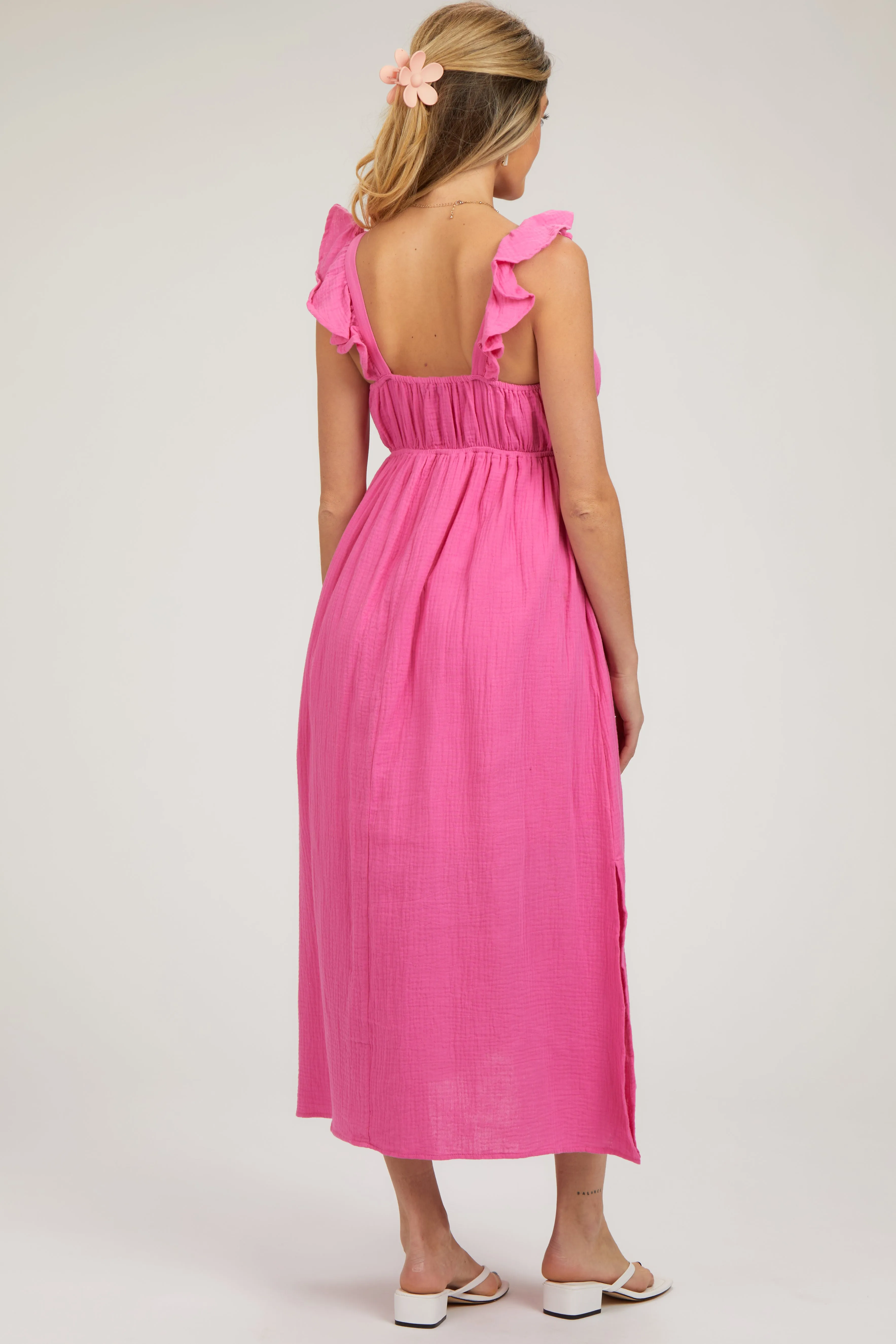 Pink Ruffle Strap Maternity Midi Dress sold by Pinkblush product image thumbnail 4