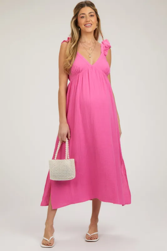 Pink Ruffle Strap Maternity Midi Dress sold by Pinkblush