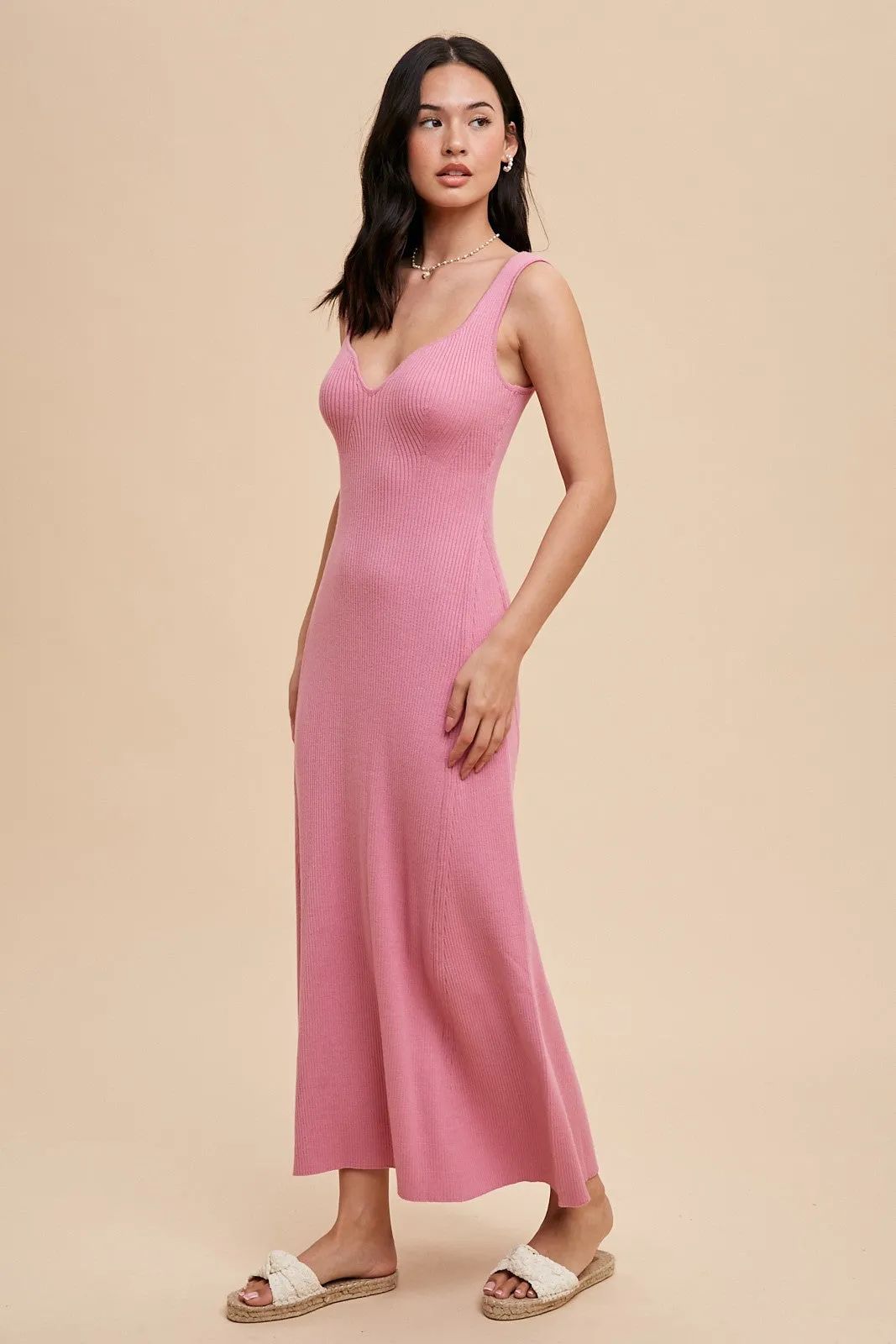Pink Knit Maternity Deep V-Neck Maxi Dress sold by Pinkblush product image thumbnail 3