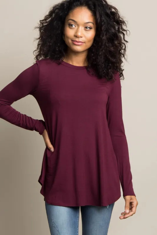 Burgundy Basic Long Sleeve Top sold by Pinkblush