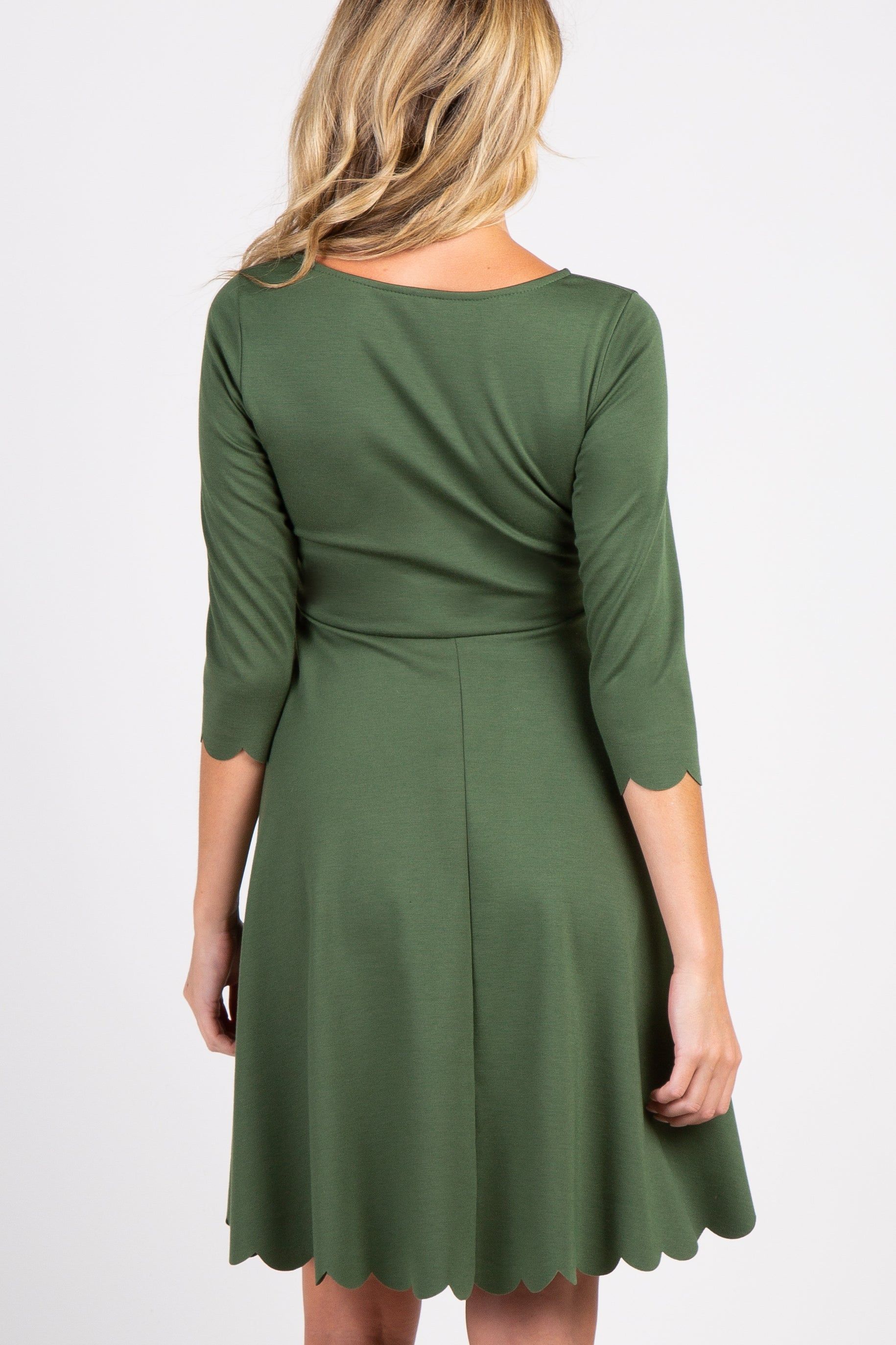 Olive Solid Scalloped Hem Maternity Dress sold by Pinkblush product image thumbnail 3