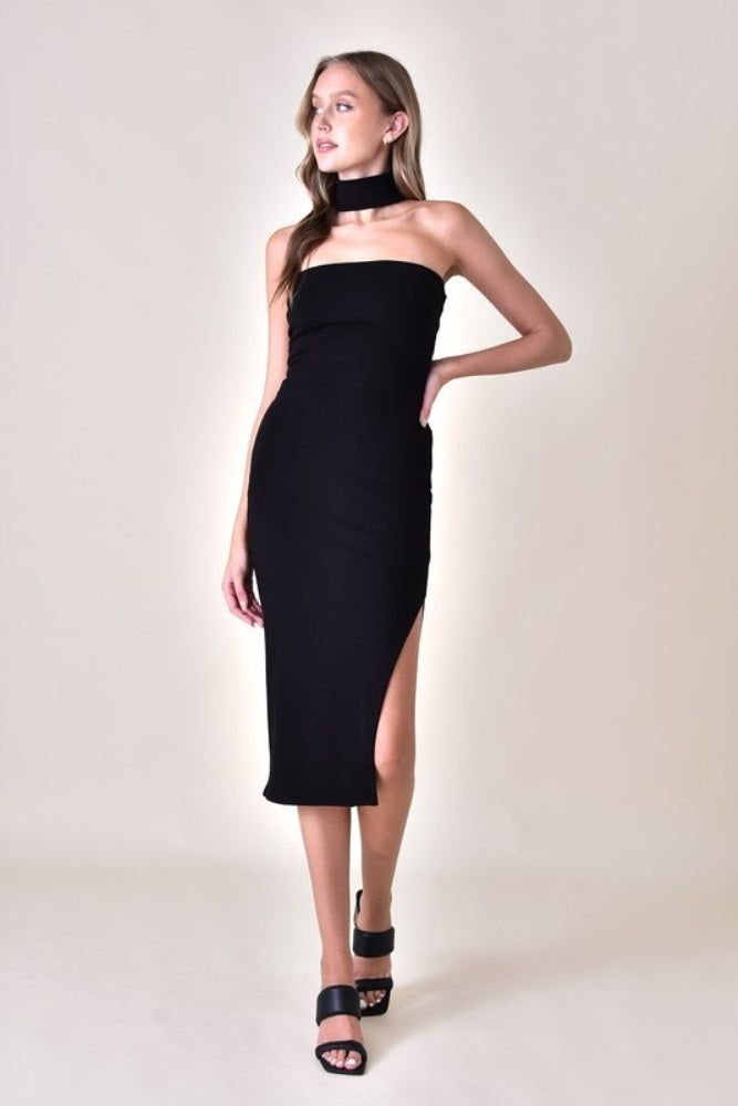 Black Mock Neck Tube Dress W/ Slit sold by Pinkblush product image thumbnail 2