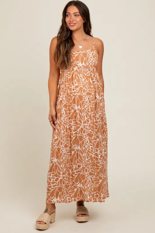 Camel Printed Maternity Maxi Dress sold by Pinkblush