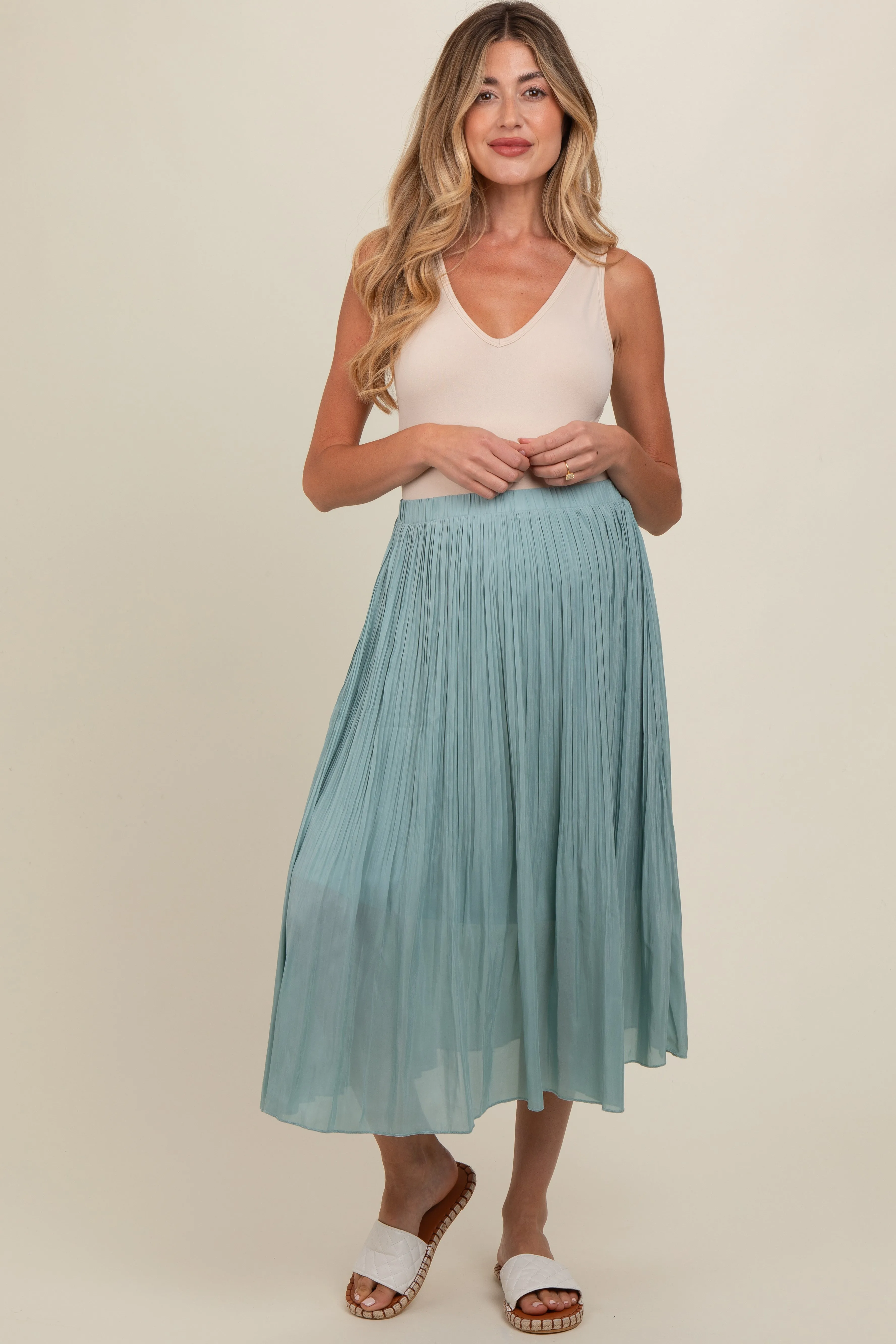 Blue Pleated Maternity Midi Skirt sold by Pinkblush product image thumbnail 2