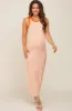 Orange Striped Ribbed Sleeveless Maternity Maxi Dress sold by Pinkblush