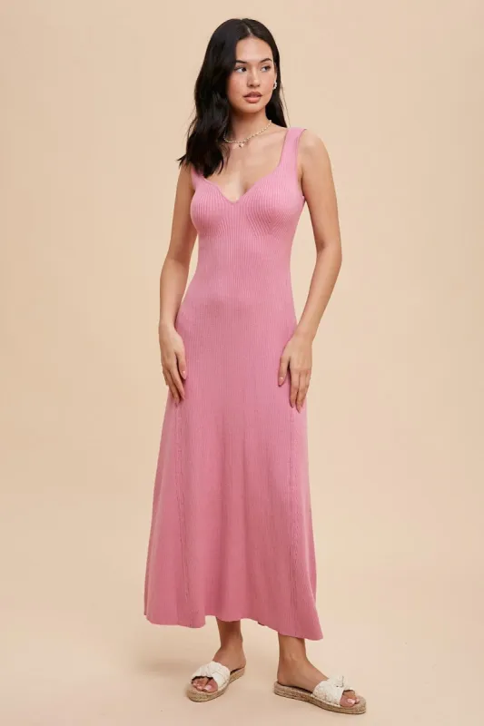 Pink Knit Maternity Deep V-Neck Maxi Dress sold by Pinkblush