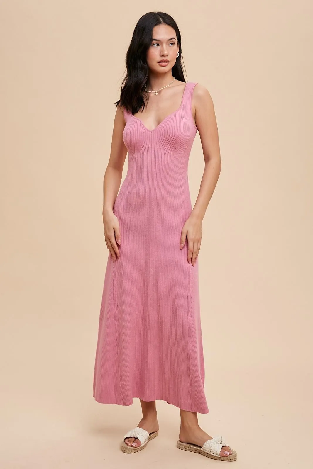 Pink Knit Maternity Deep V-Neck Maxi Dress sold by Pinkblush