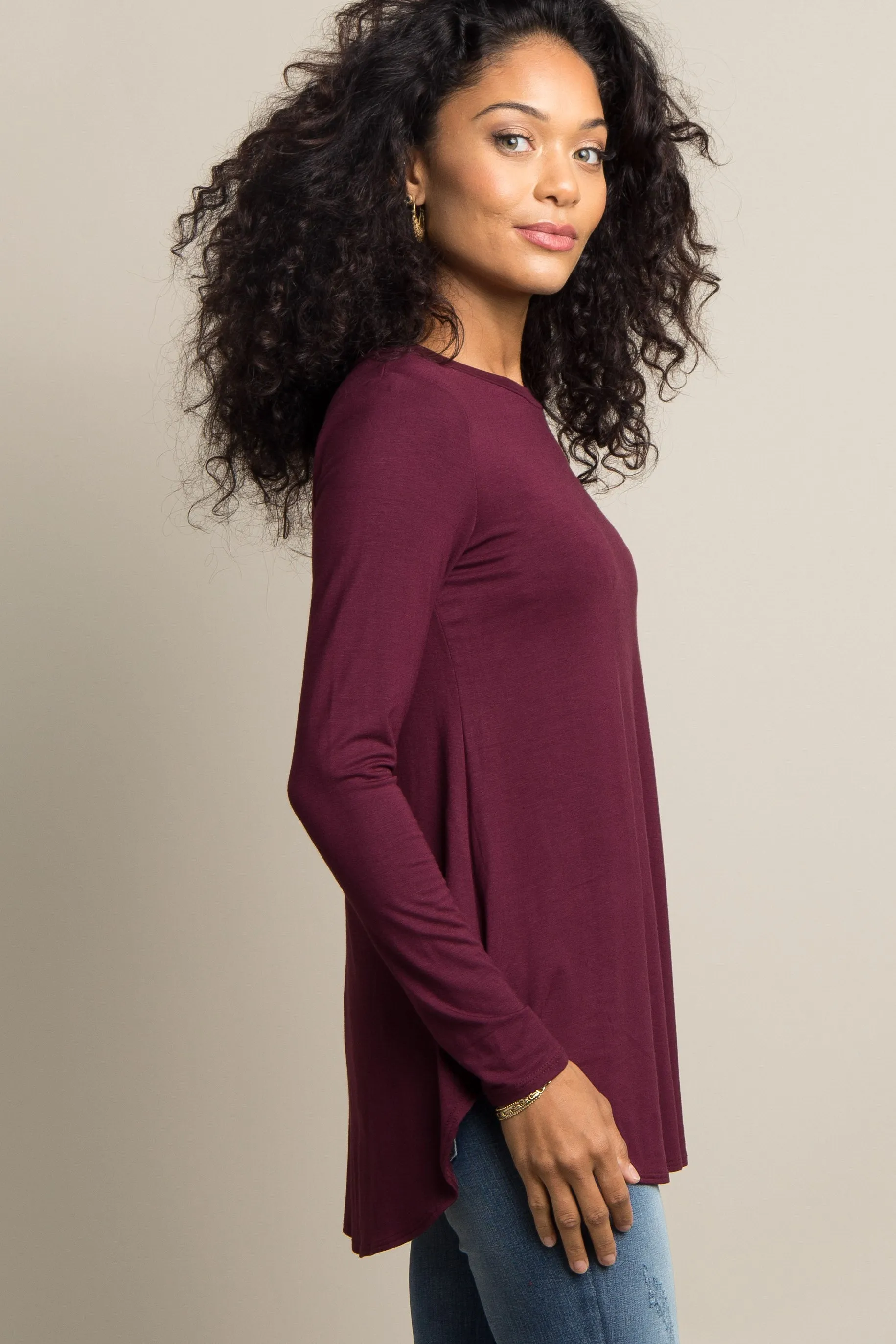 Burgundy Basic Long Sleeve Top sold by Pinkblush product image thumbnail 2