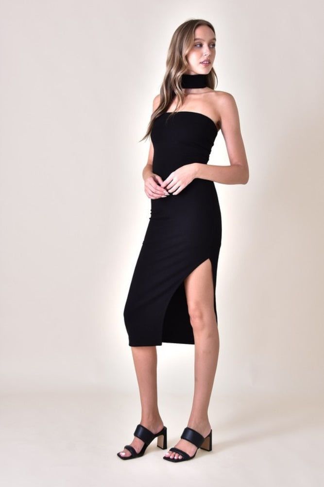 Black Mock Neck Tube Dress W/ Slit sold by Pinkblush product image thumbnail 3