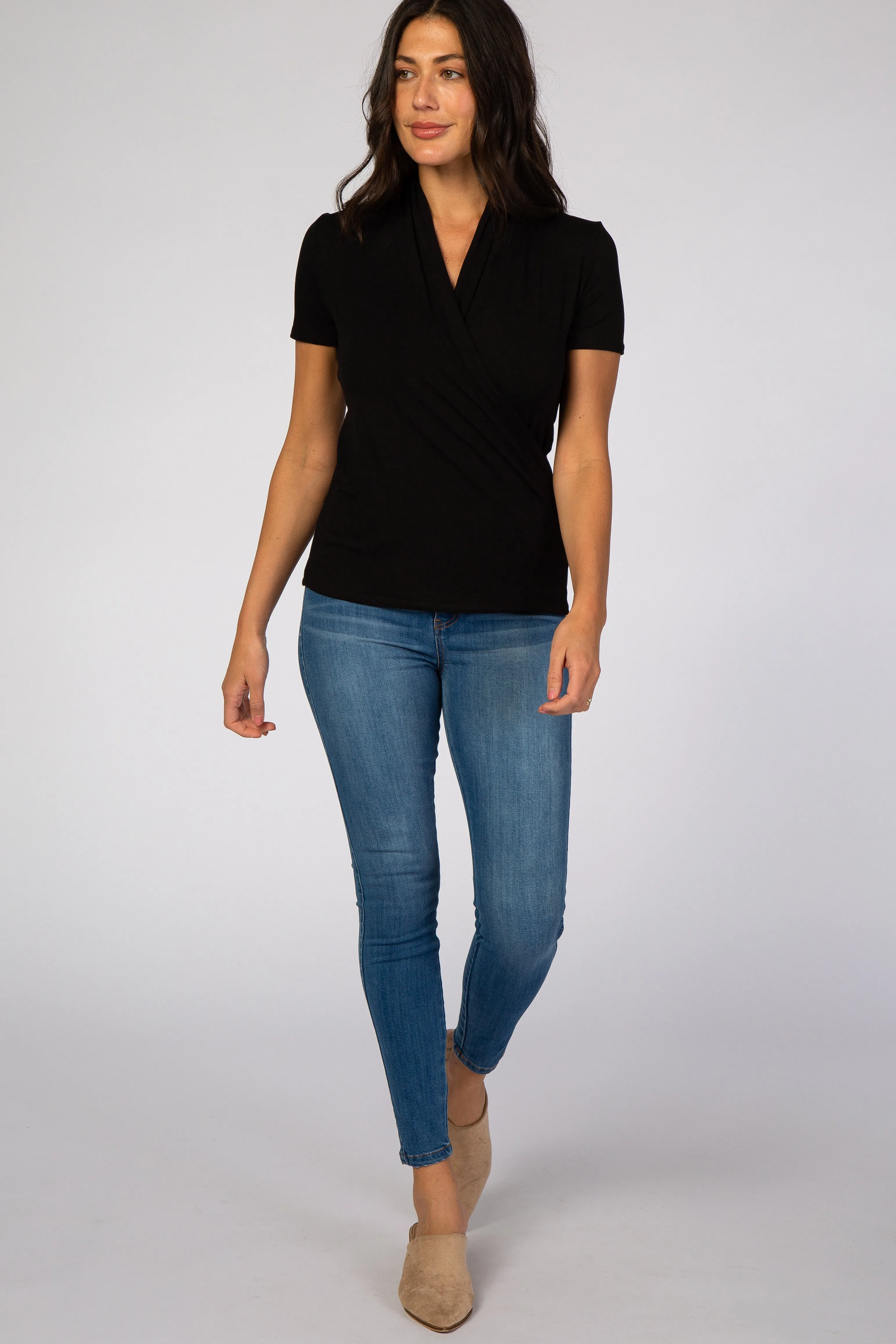 Black Short Sleeve Wrap Front Nursing Top sold by Pinkblush product image thumbnail 5