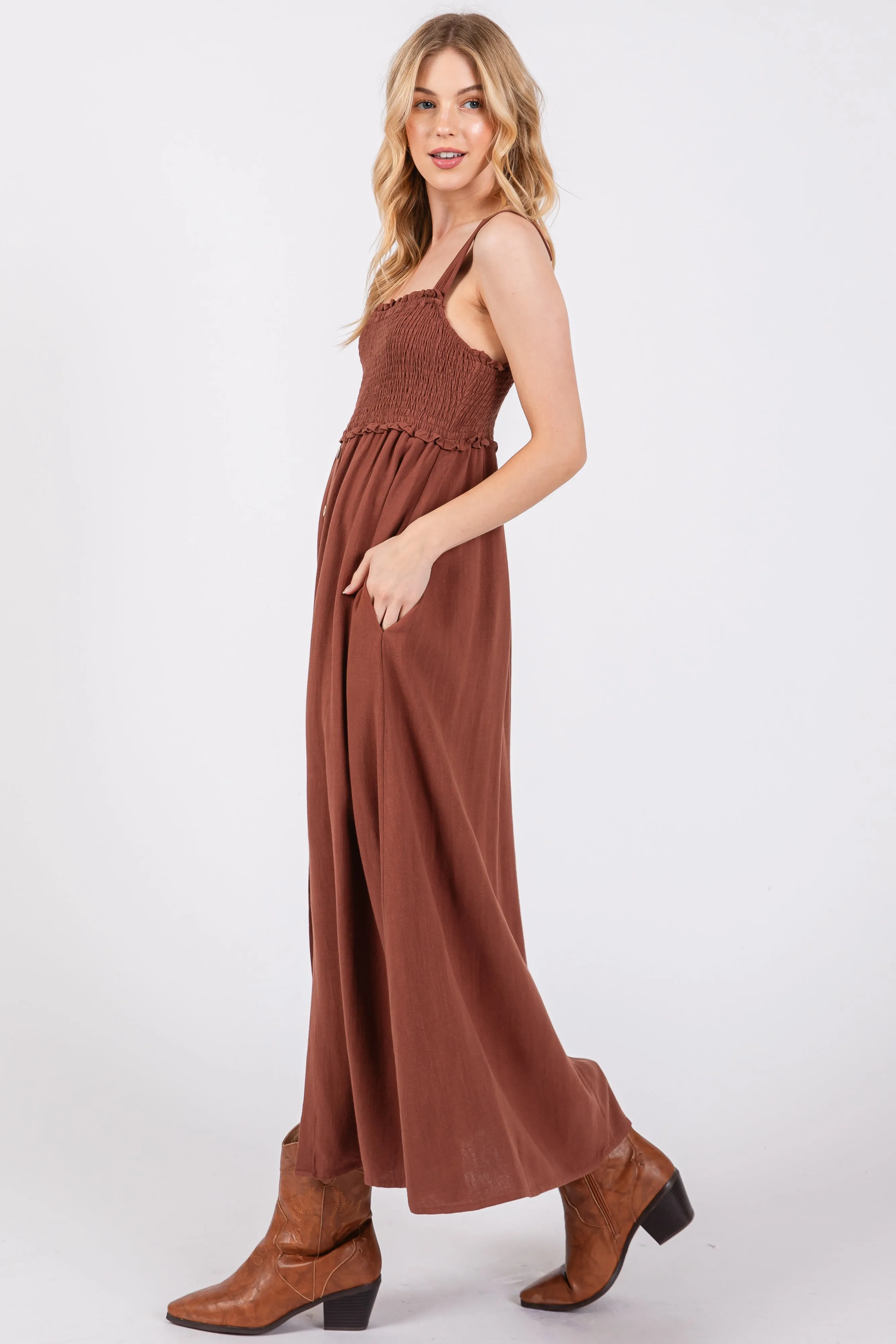Brown Button Down Smocked Dress sold by Pinkblush product image thumbnail 2