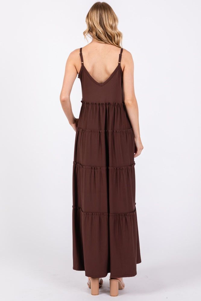 Brown Tiered Sleeveless Maxi Dress sold by Pinkblush product image thumbnail 3