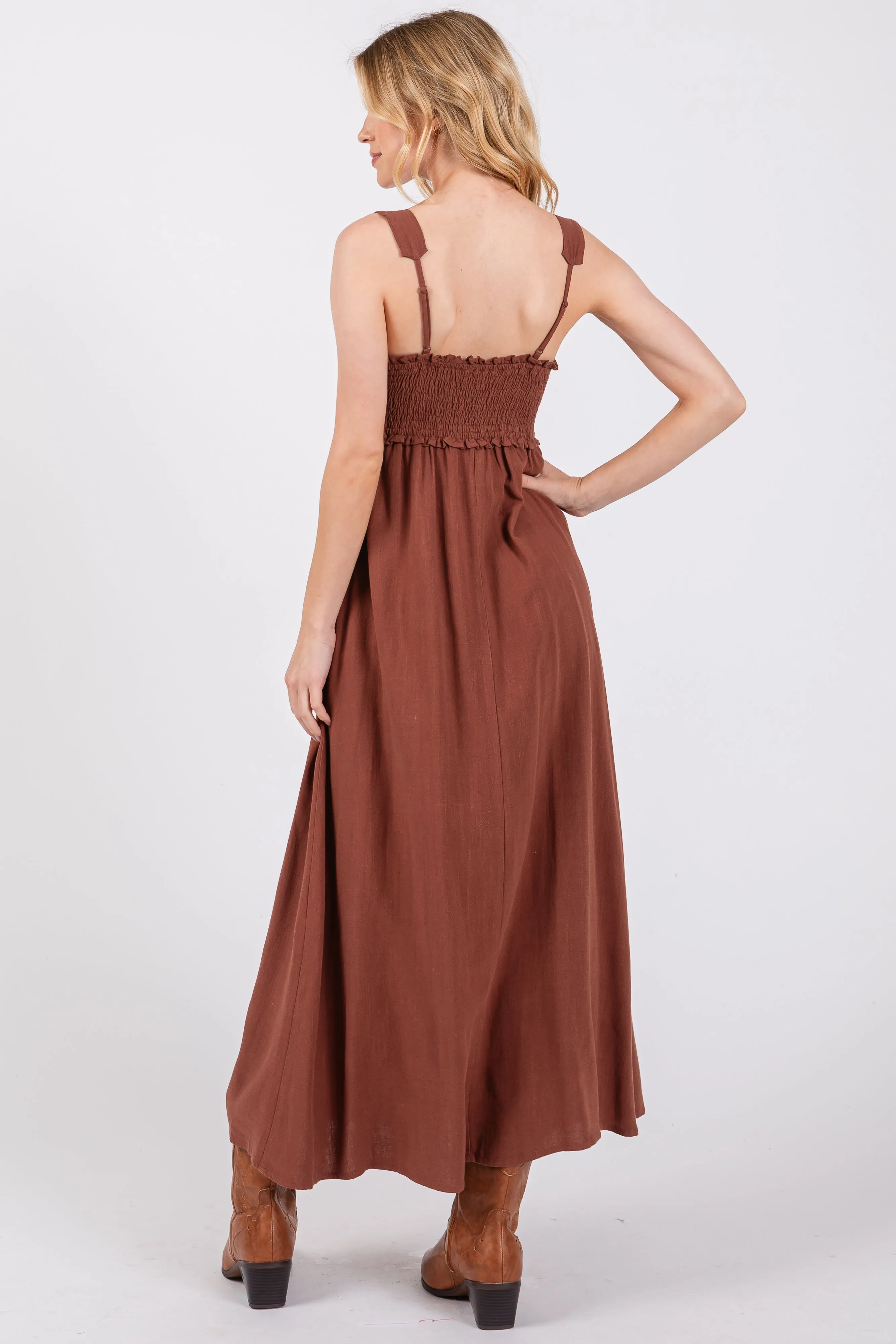 Brown Button Down Smocked Dress sold by Pinkblush product image thumbnail 3
