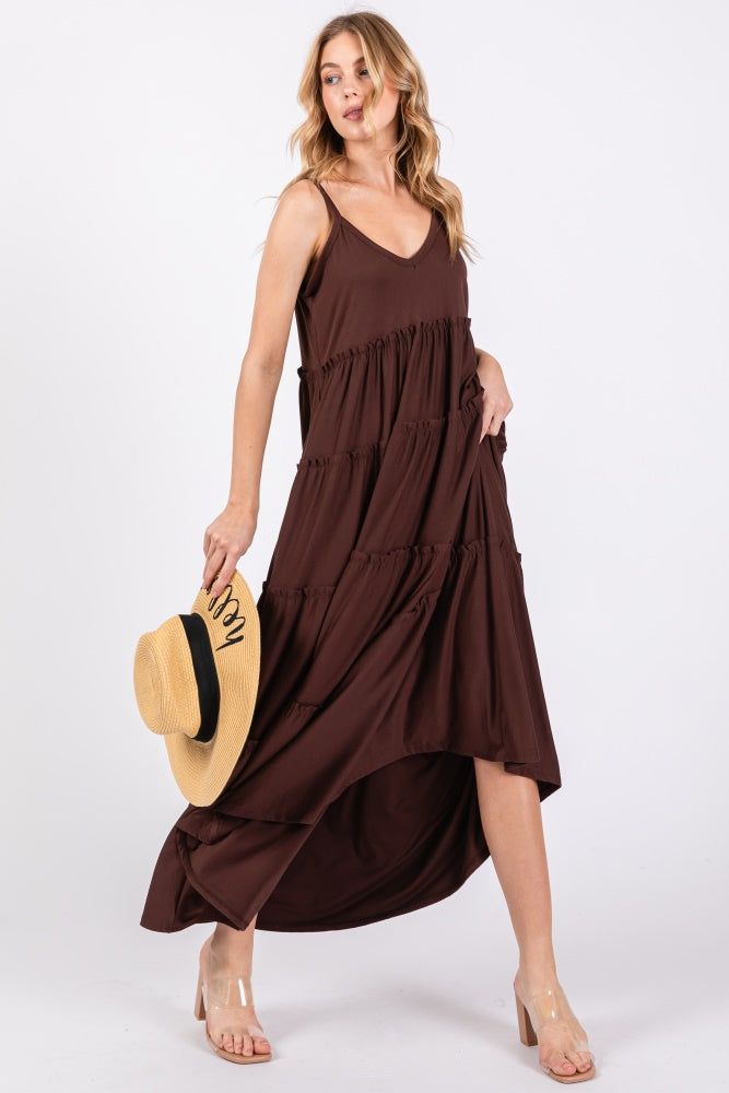 Brown Tiered Sleeveless Maxi Dress sold by Pinkblush product image thumbnail 4