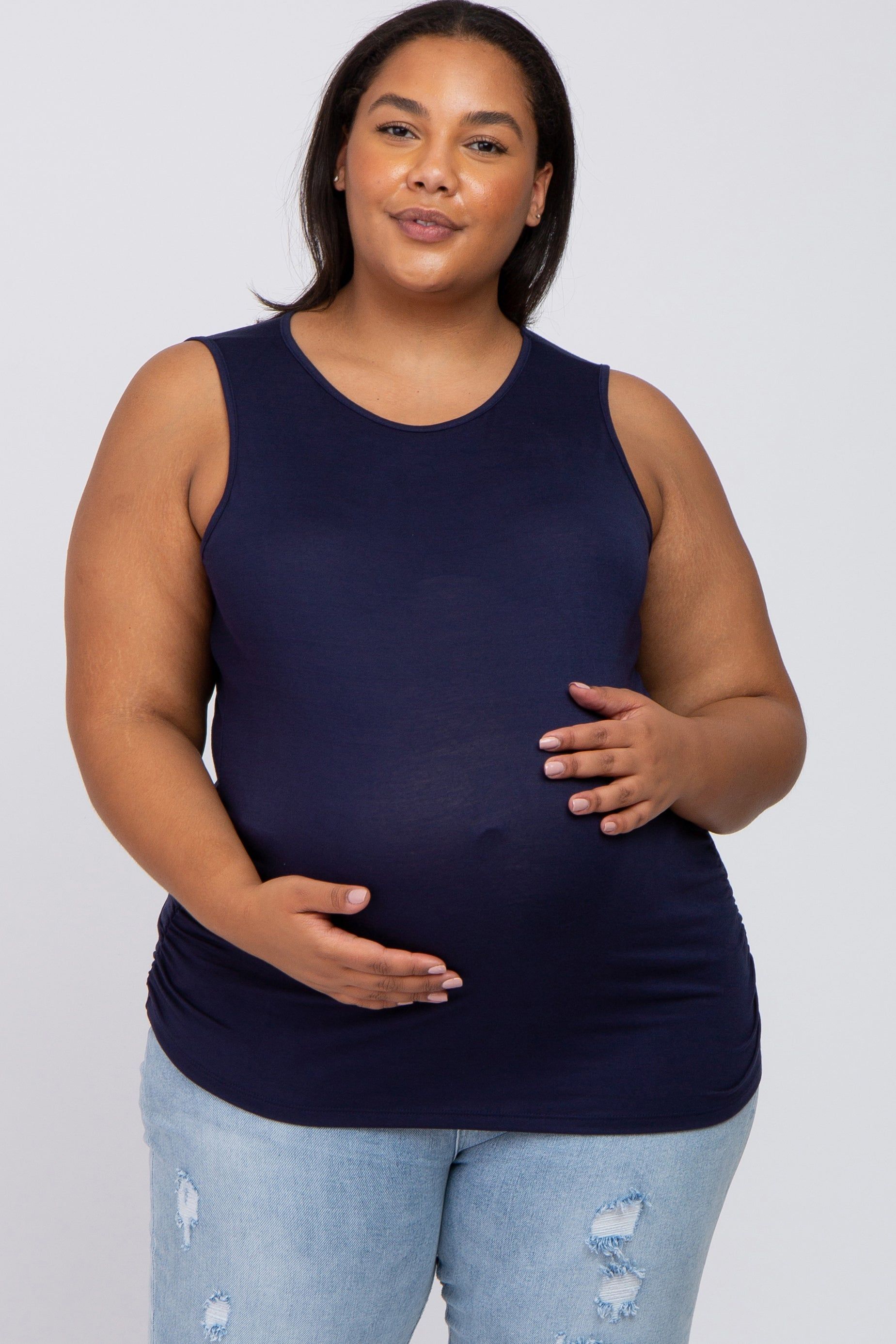 Navy Ruched Side Plus Maternity Tank sold by Pinkblush product image thumbnail 2