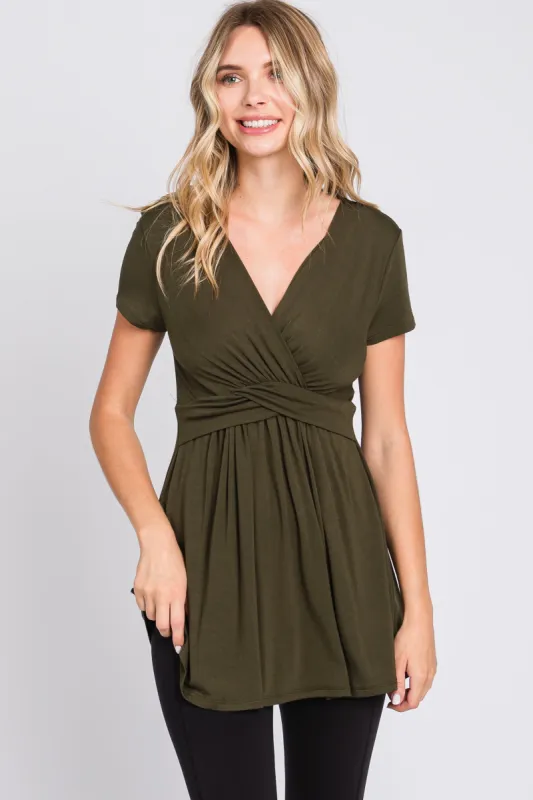 PinkBlush Olive Draped Front Nursing Top sold by Pinkblush