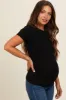 Black Ruched Micro-Rib Maternity Top sold by Pinkblush