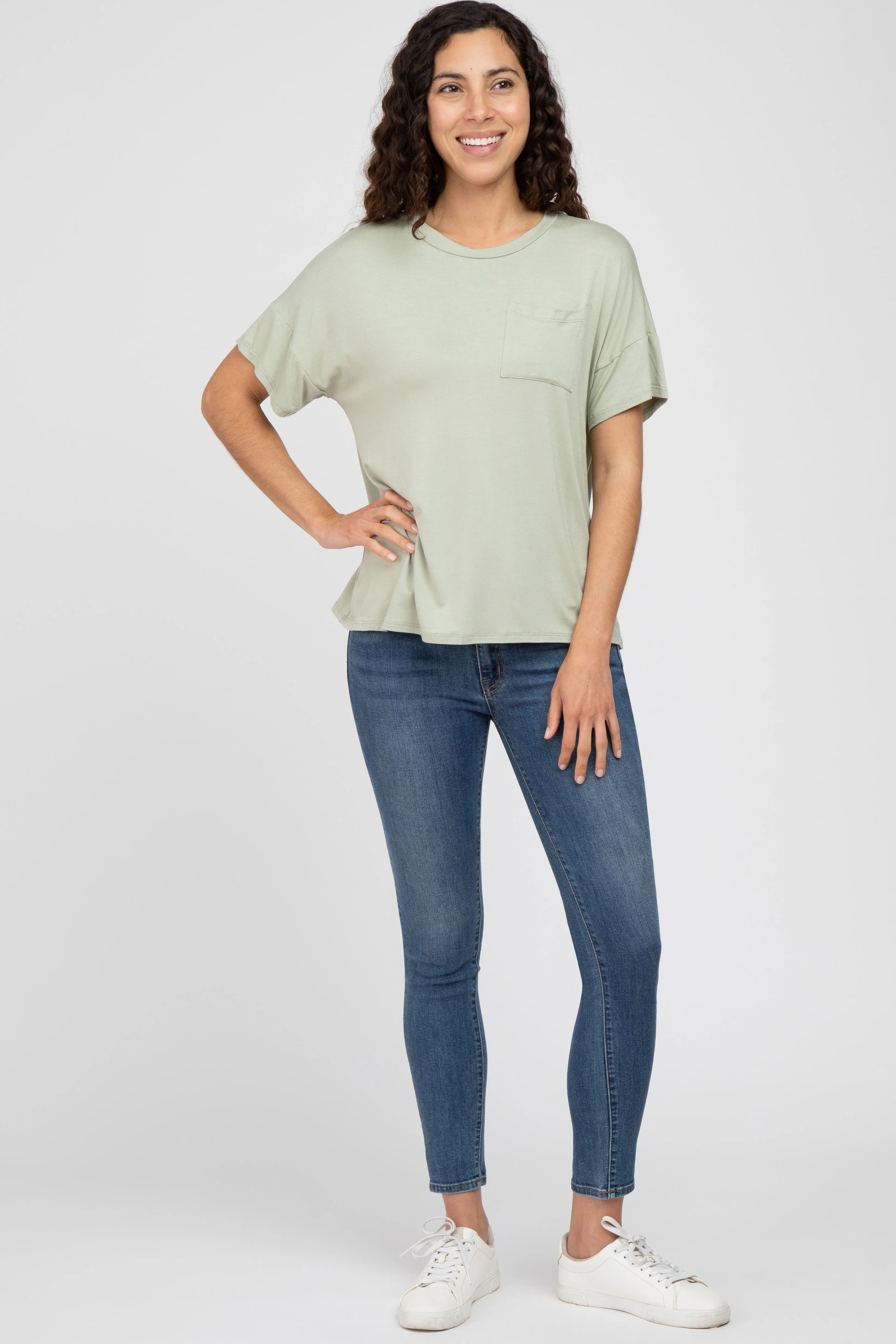 Light Olive Pocket Front Short Sleeve Top sold by Pinkblush product image thumbnail 4