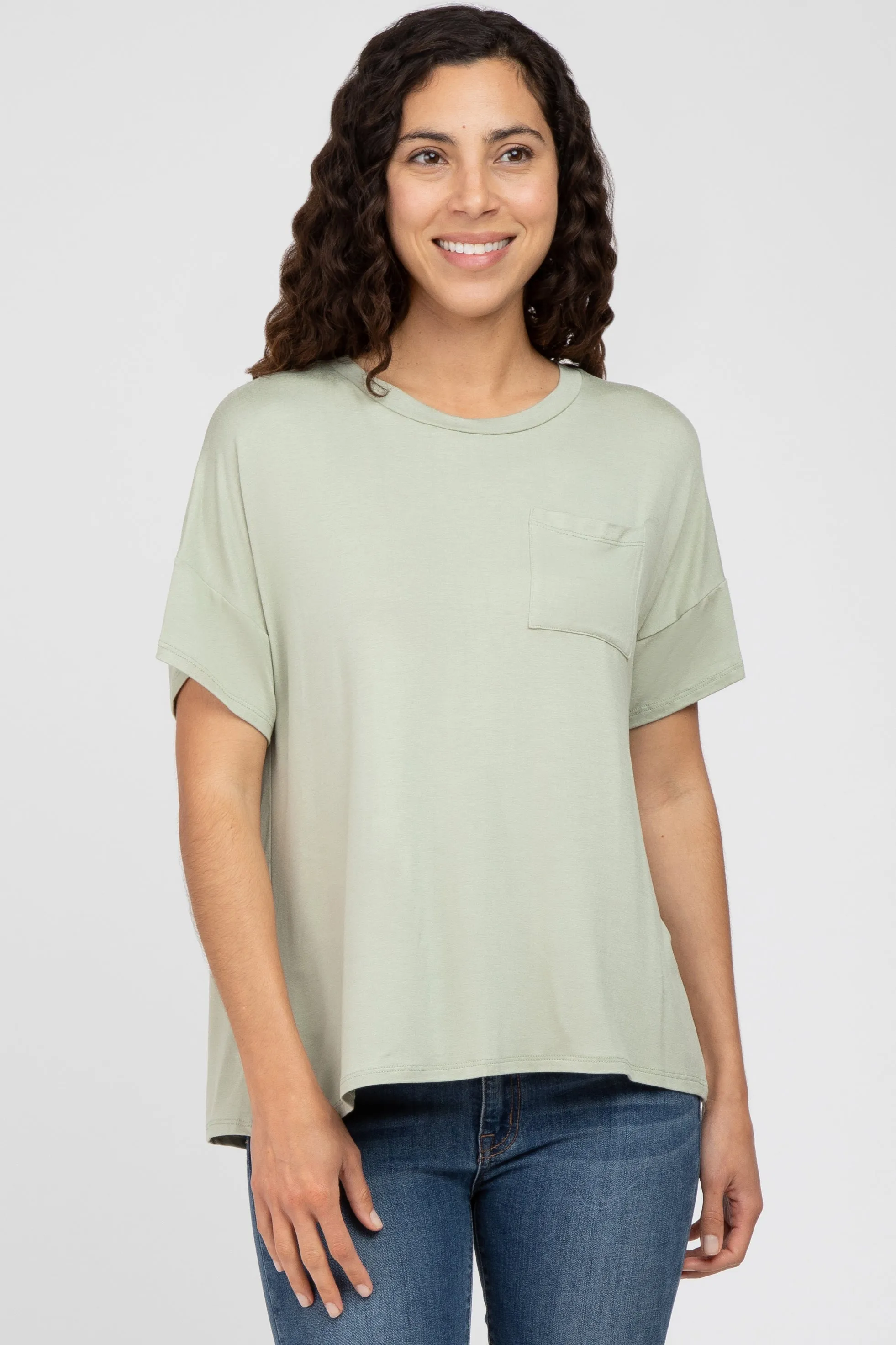 Light Olive Pocket Front Short Sleeve Top sold by Pinkblush