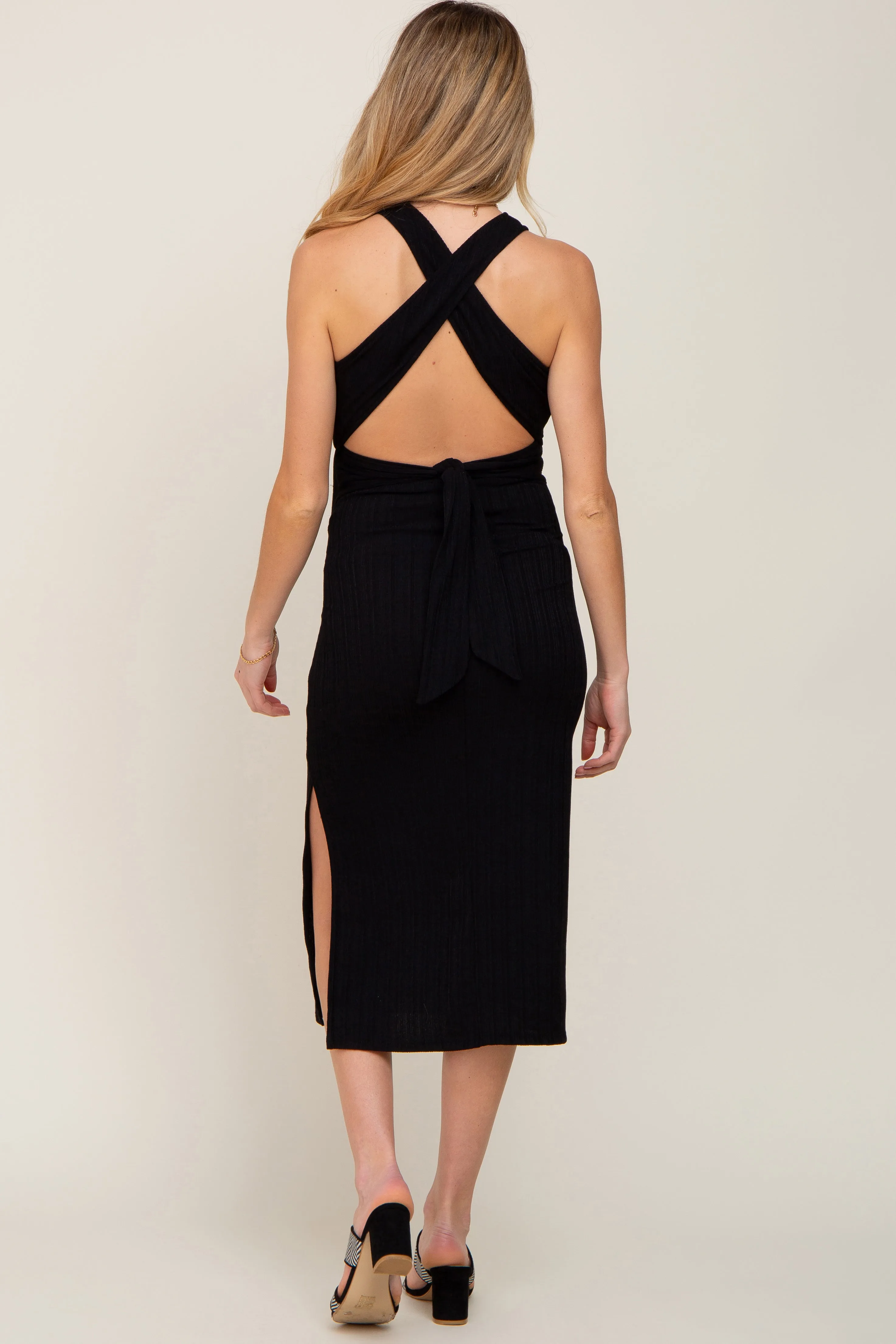 Black Knit Cross Back Maternity Midi Dress sold by Pinkblush product image thumbnail 3