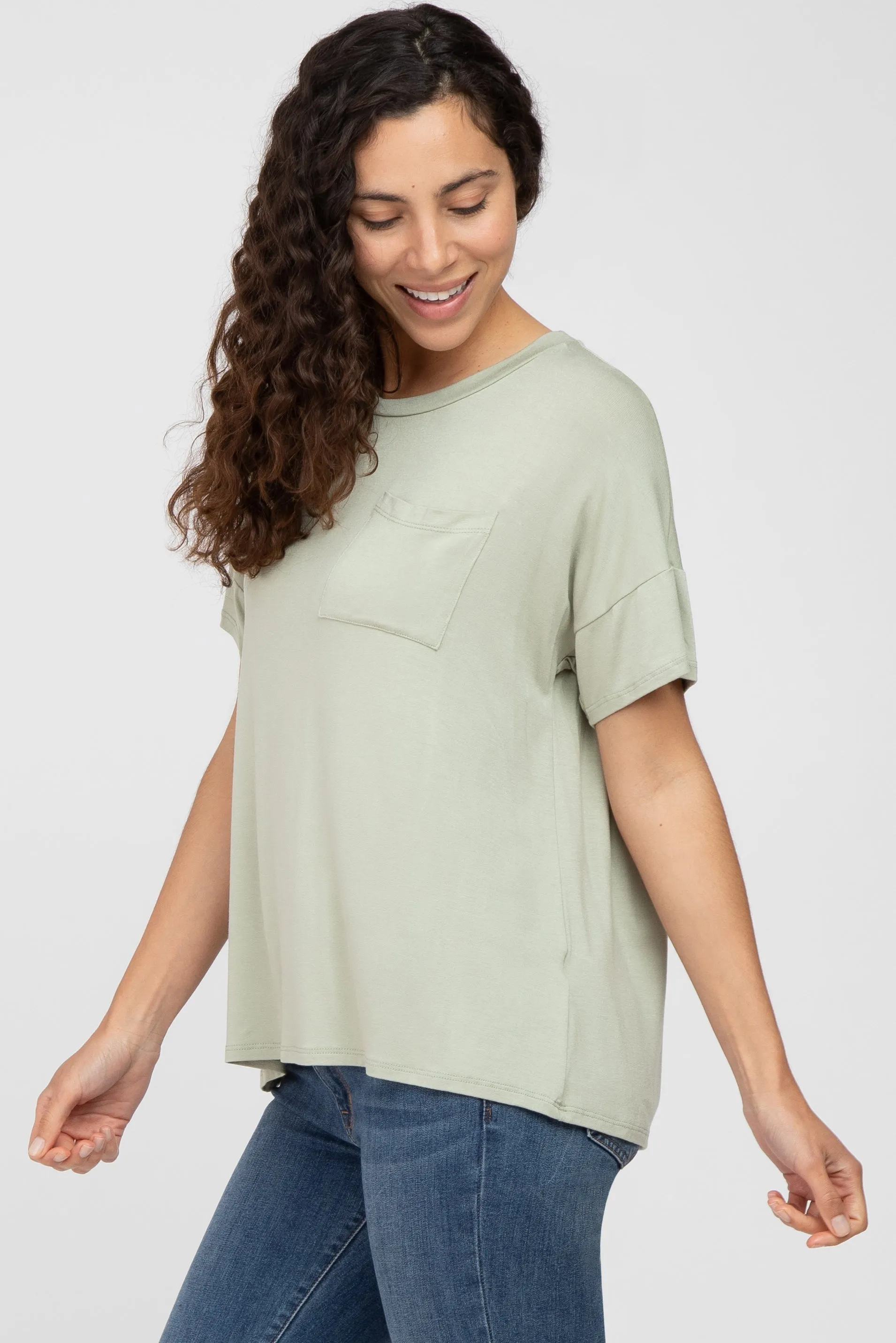 Light Olive Pocket Front Short Sleeve Top sold by Pinkblush product image thumbnail 2