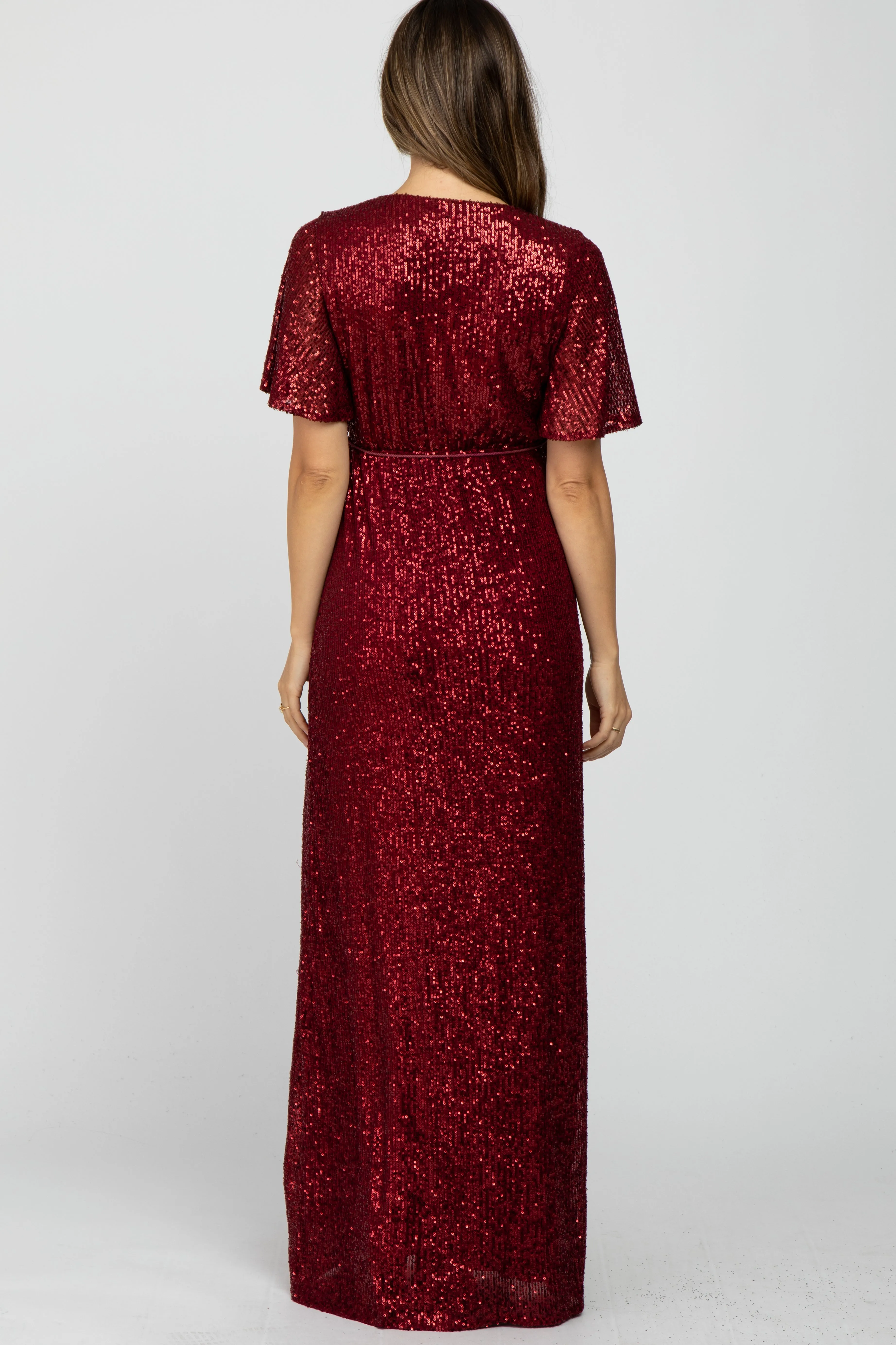 Burgundy Sequin Short Sleeve Maternity Maxi Dress sold by Pinkblush product image thumbnail 3