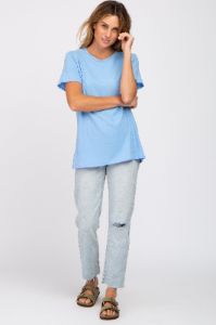 Light Blue Oversized Short Sleeve Top sold by Pinkblush