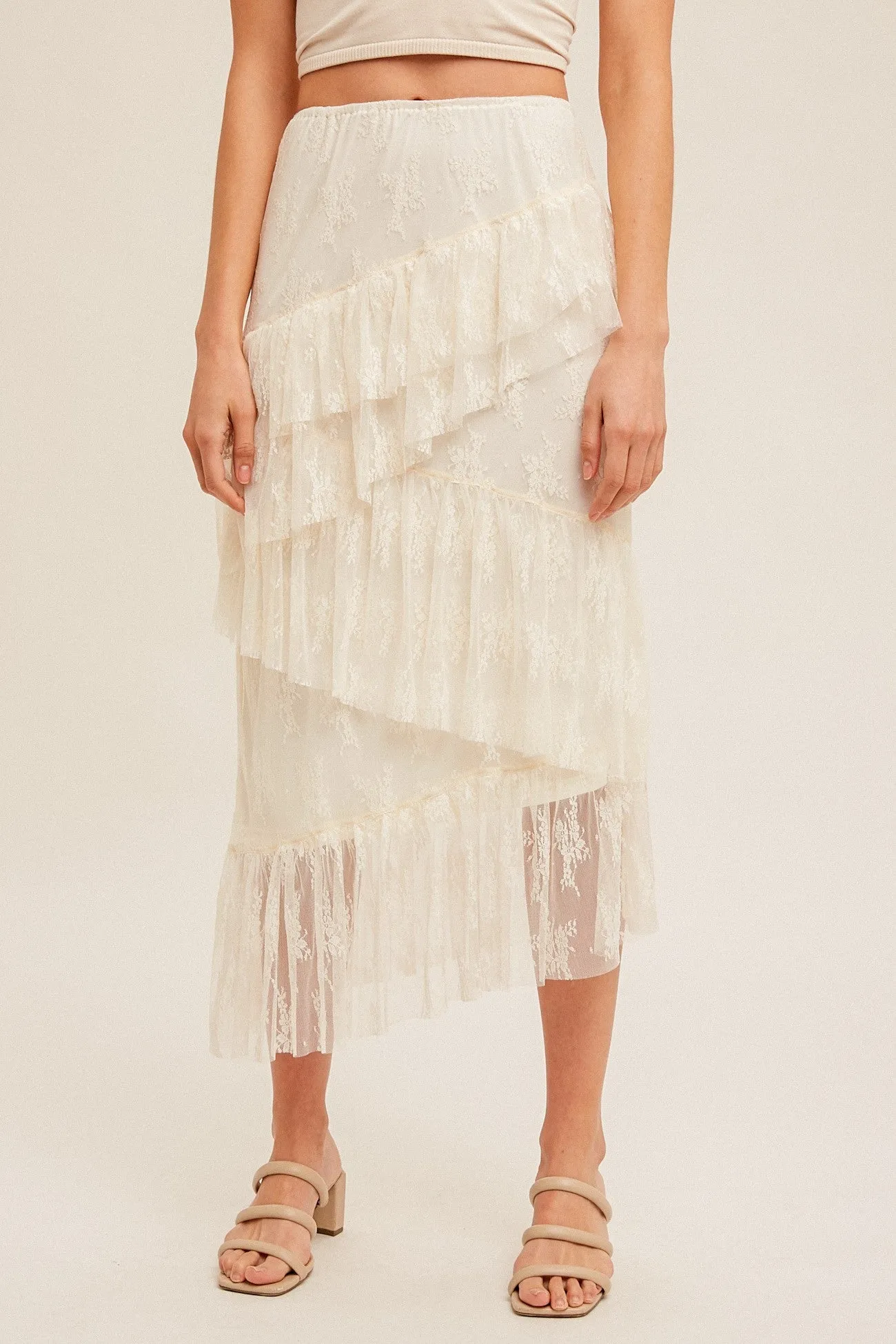 Cream Asymmetrical Tiered Lace Skirt sold by Pinkblush product image thumbnail 3