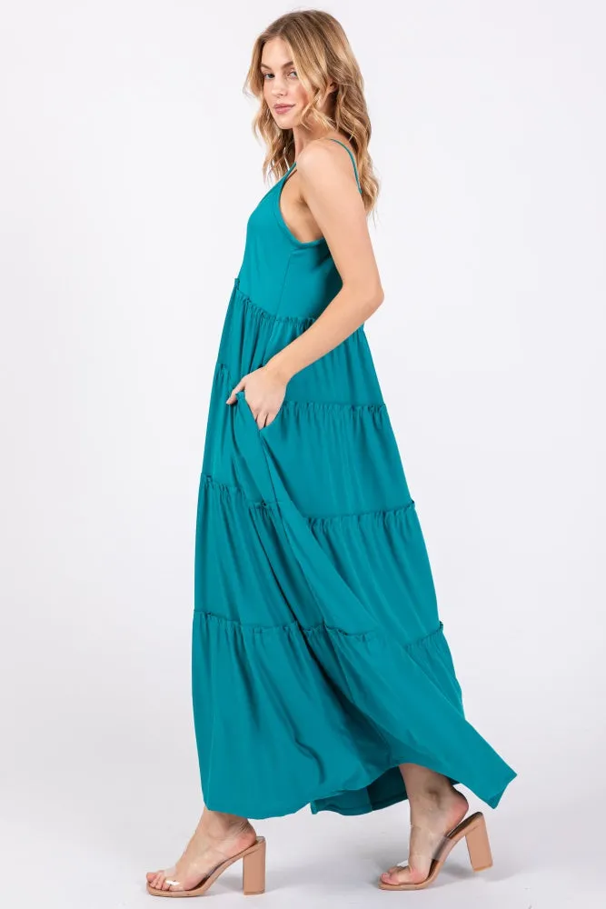Teal Tiered Sleeveless Maxi Dress sold by Pinkblush product image thumbnail 3