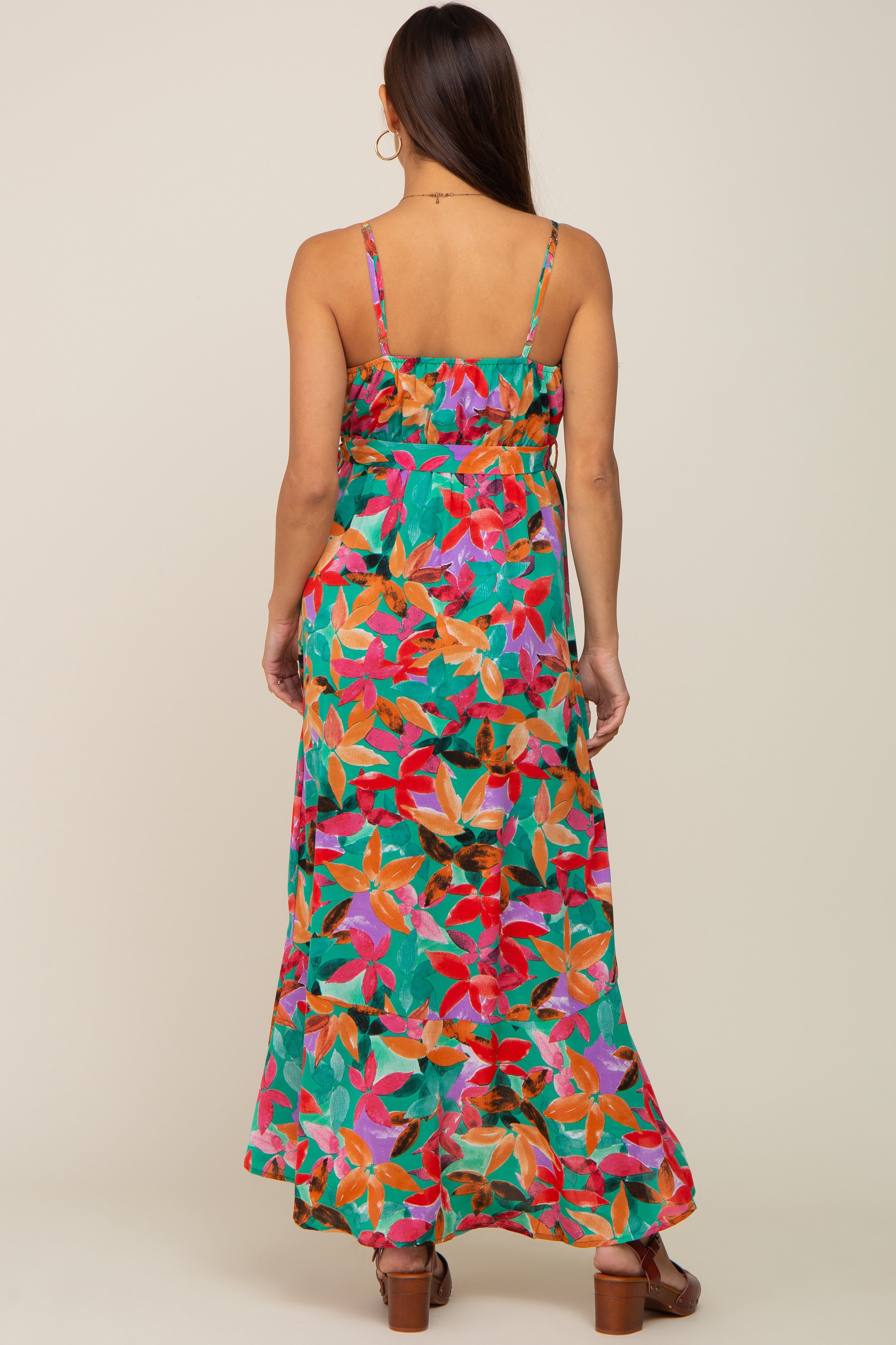 Green Floral Hi-Lo Maternity Wrap Maxi Dress sold by Pinkblush product image thumbnail 3