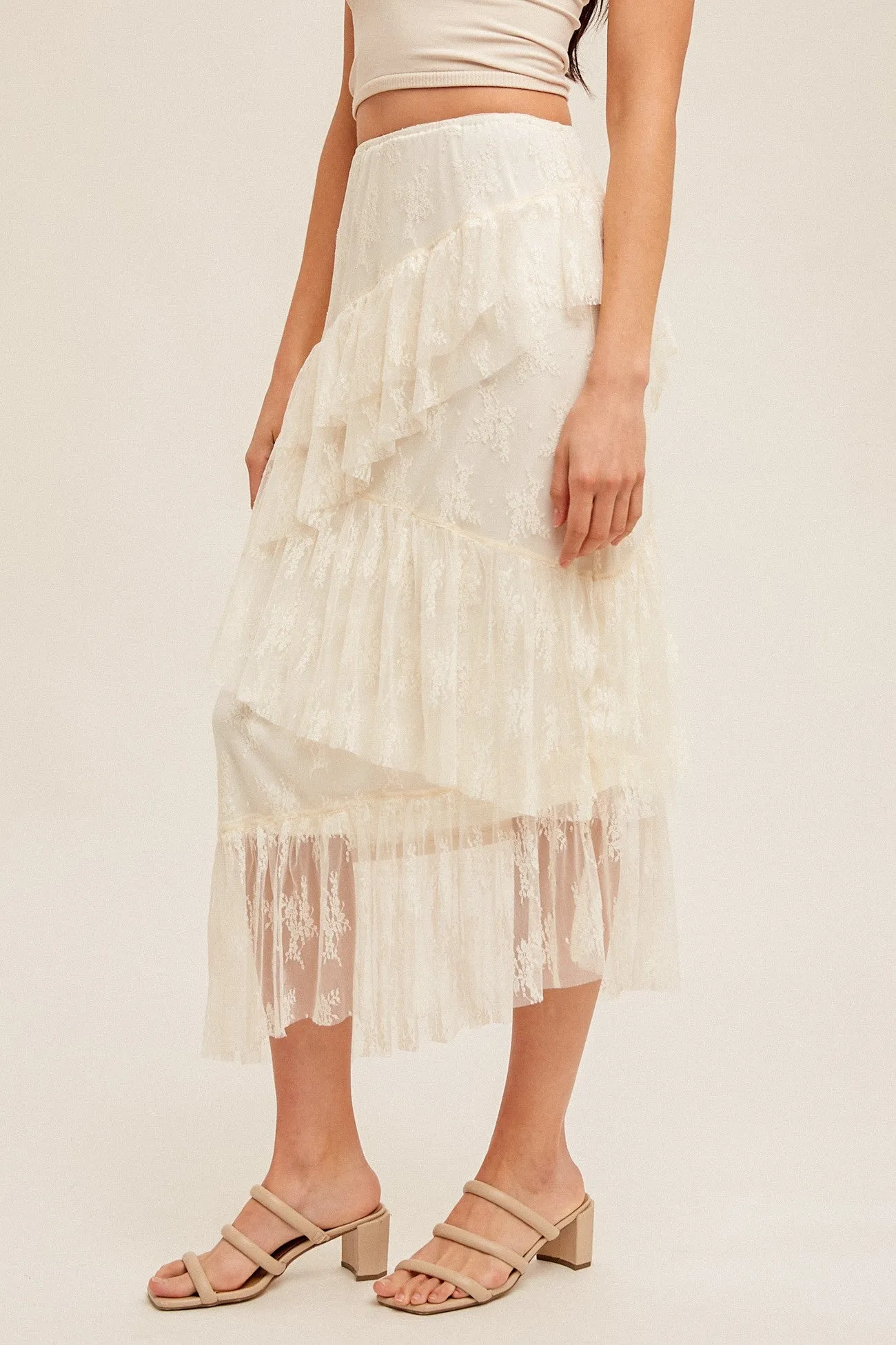 Cream Asymmetrical Tiered Lace Skirt sold by Pinkblush product image thumbnail 4