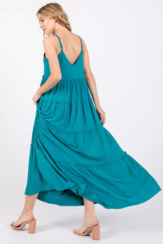Teal Tiered Sleeveless Maxi Dress sold by Pinkblush product image thumbnail 4