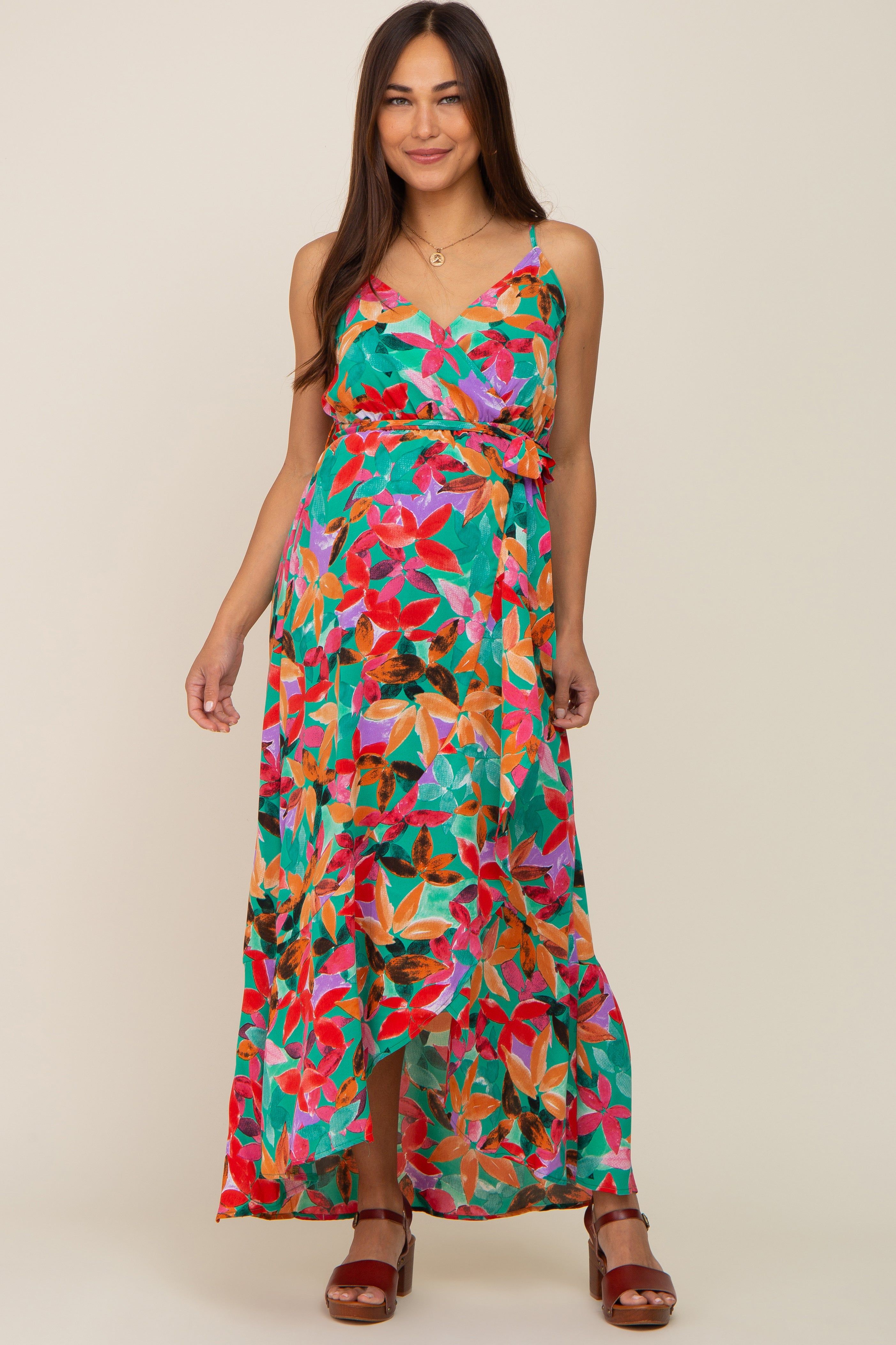 Green Floral Hi-Lo Maternity Wrap Maxi Dress sold by Pinkblush product image thumbnail 4