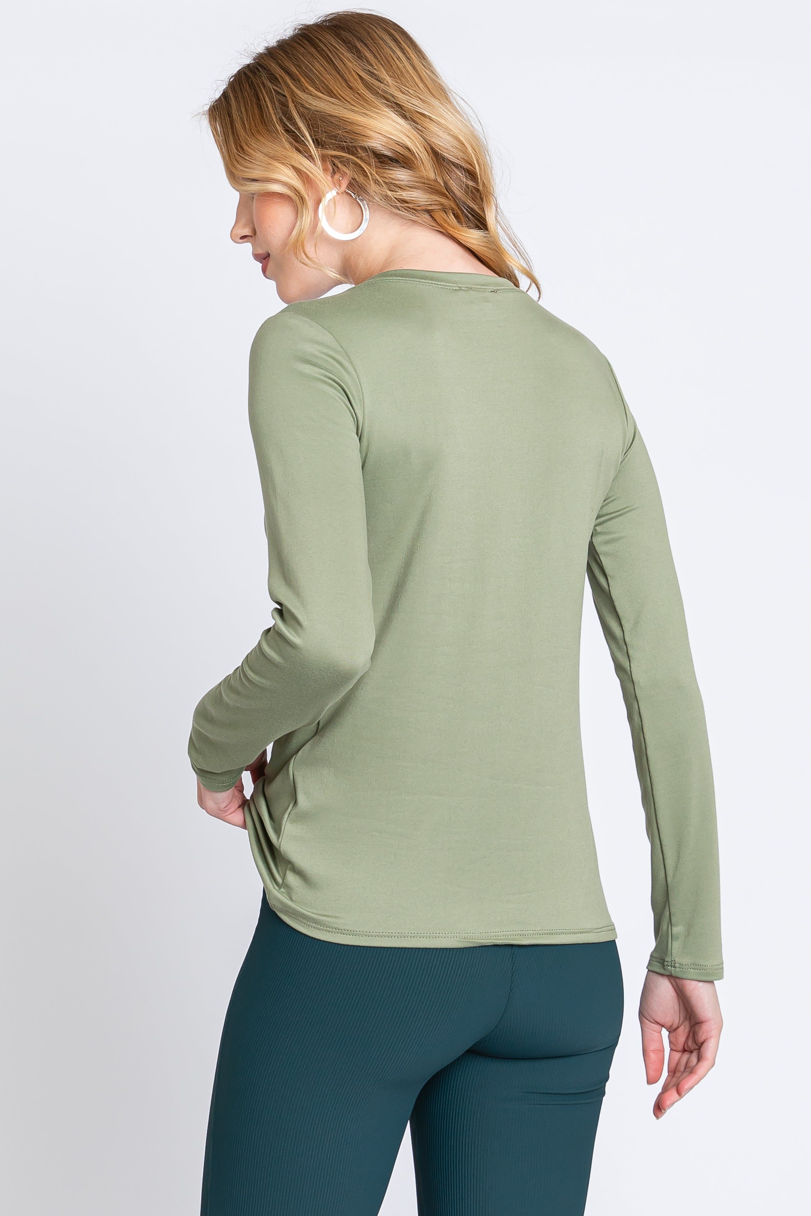 Light Olive Knit Long Sleeve Round Hem Top sold by Pinkblush product image thumbnail 3