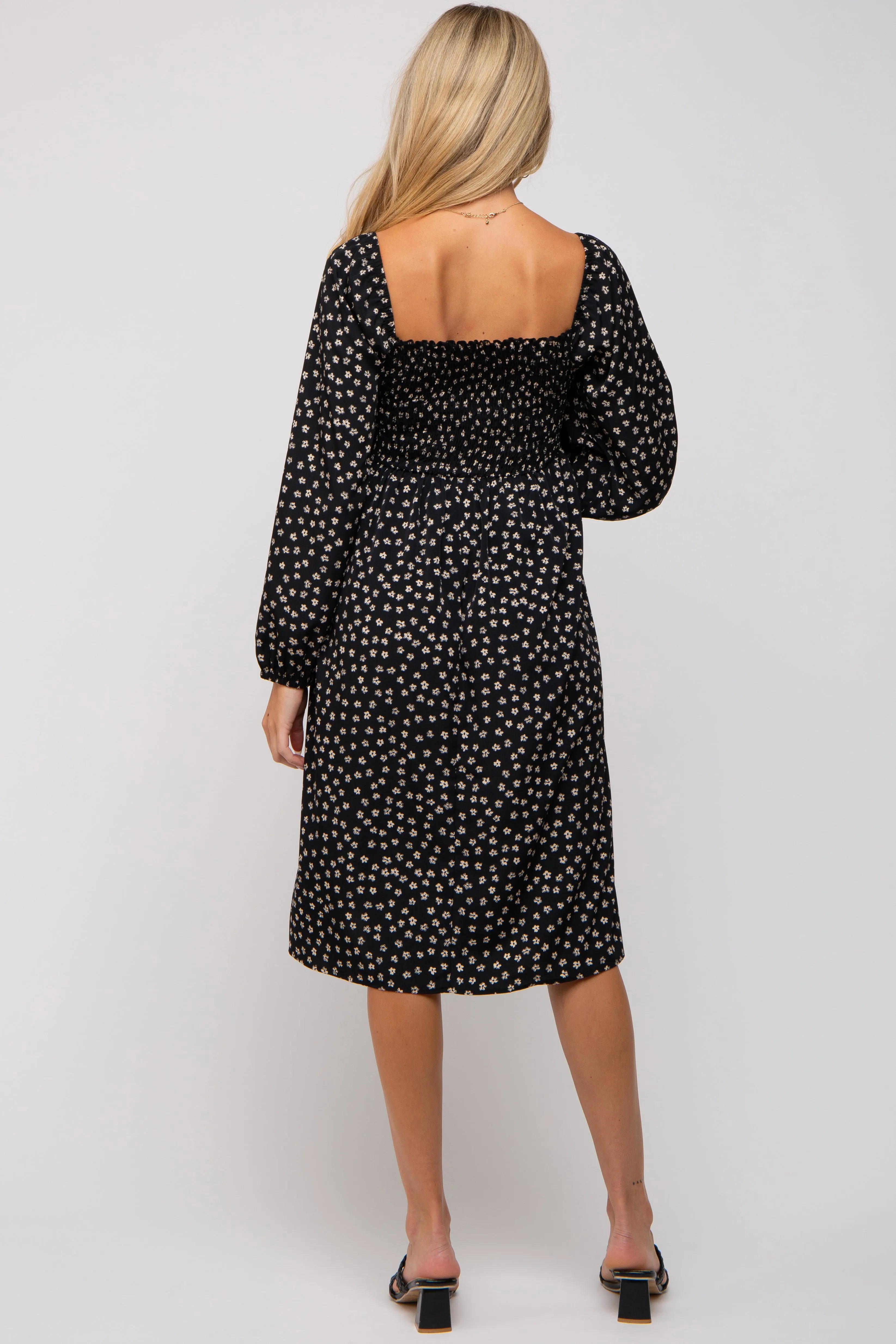 Black Floral Smocked Long Sleeve Maternity Dress sold by Pinkblush product image thumbnail 3