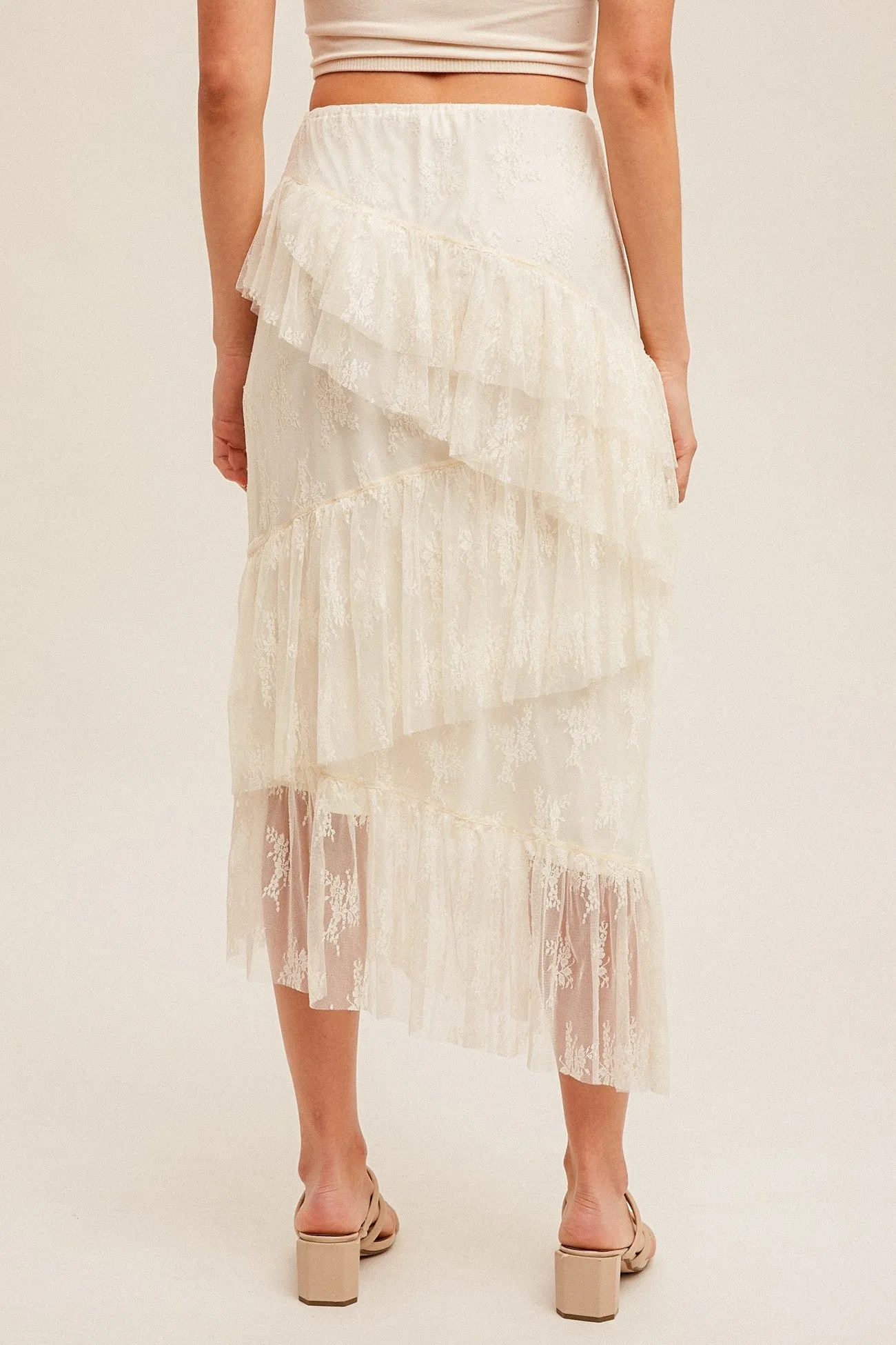Cream Asymmetrical Tiered Lace Skirt sold by Pinkblush product image thumbnail 5