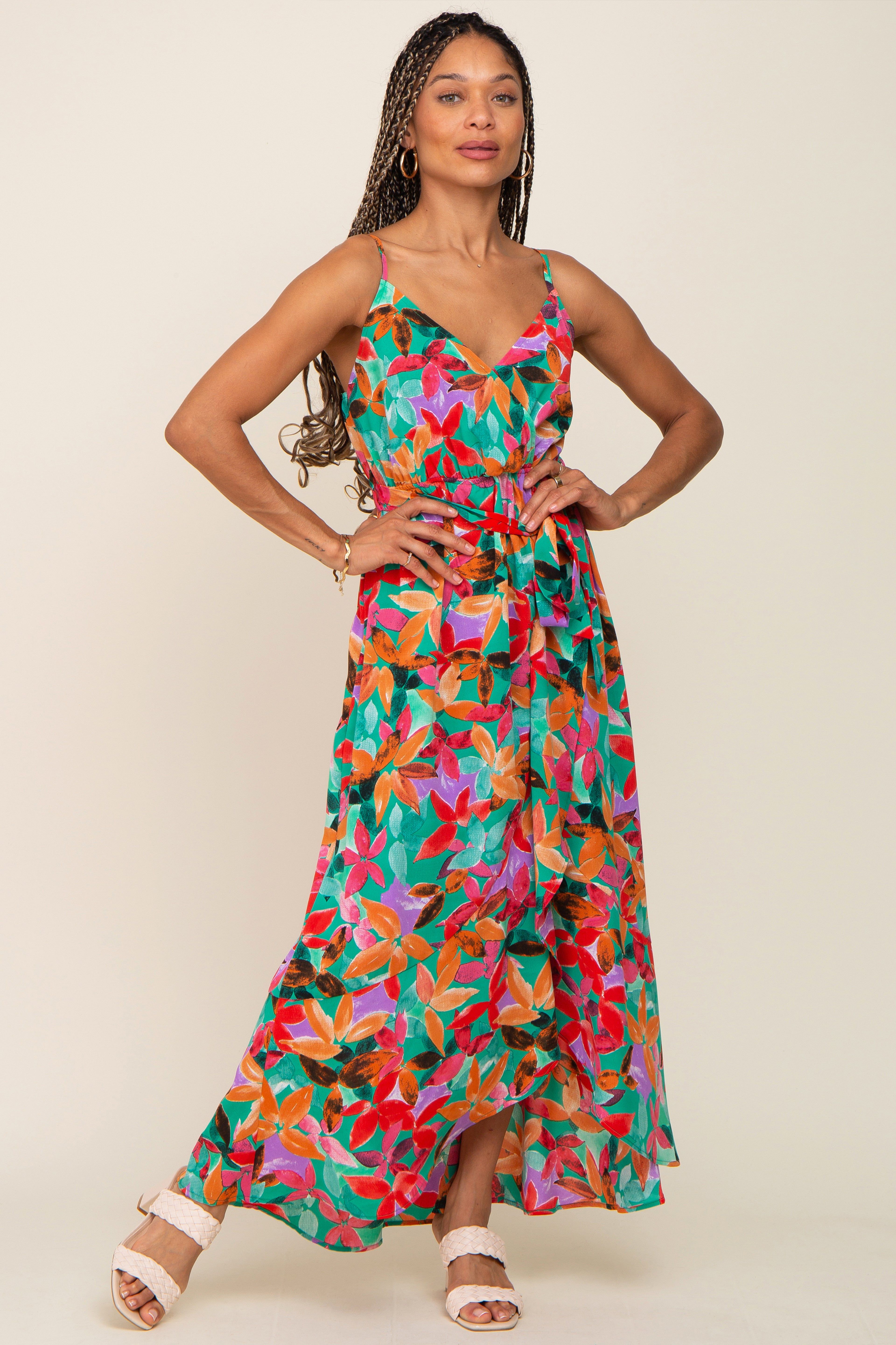 Green Floral Hi-Lo Maternity Wrap Maxi Dress sold by Pinkblush product image thumbnail 5