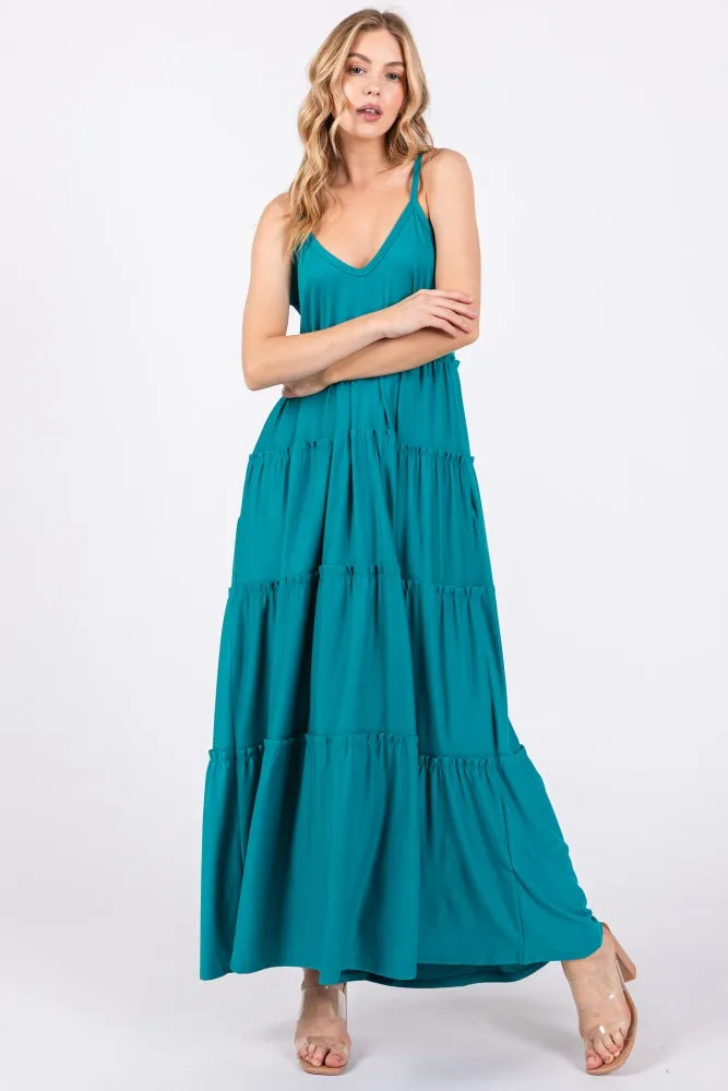 Teal Tiered Sleeveless Maxi Dress sold by Pinkblush product image thumbnail 2