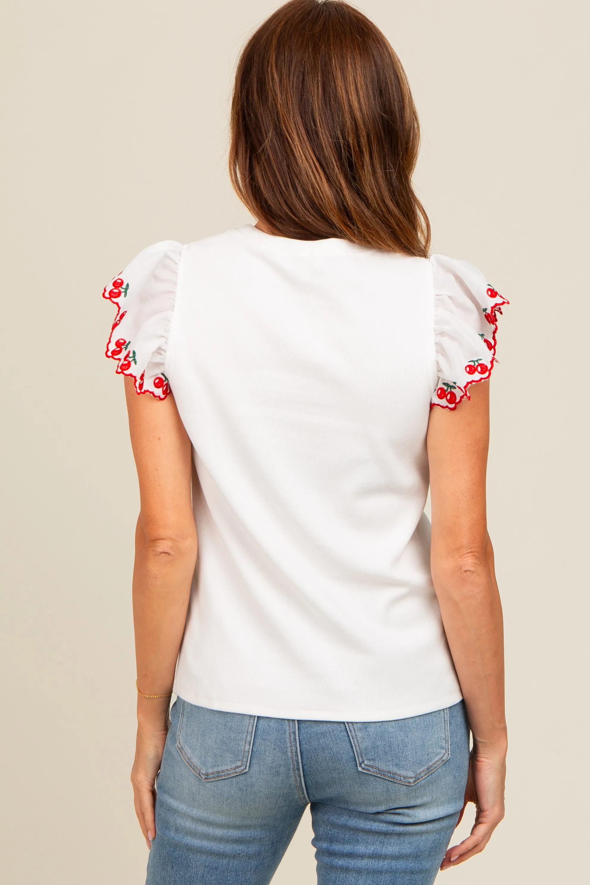 Ivory Embroidered Ruffle Sleeve Top sold by Pinkblush product image thumbnail 3