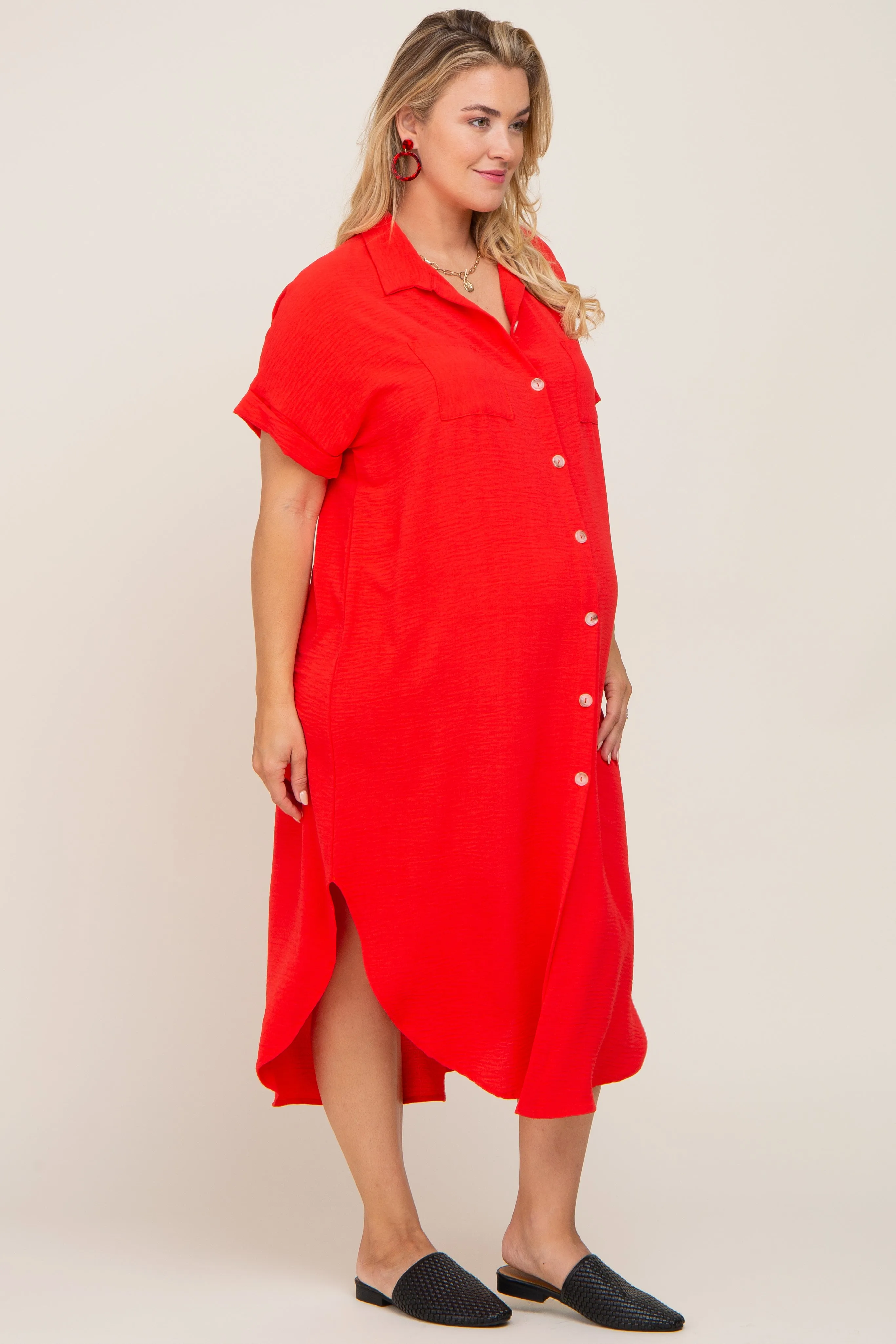 Red Button Down Hi Low Maternity Plus Maxi Dress sold by Pinkblush product image thumbnail 2