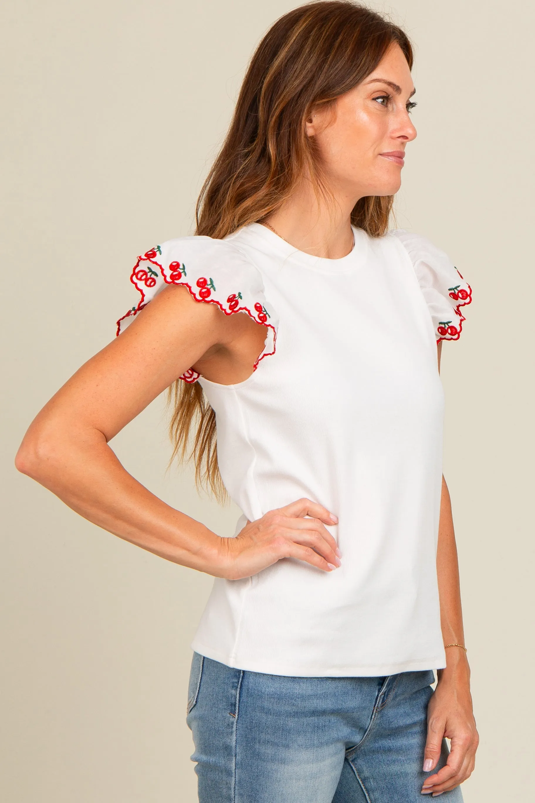 Ivory Embroidered Ruffle Sleeve Top sold by Pinkblush product image thumbnail 2