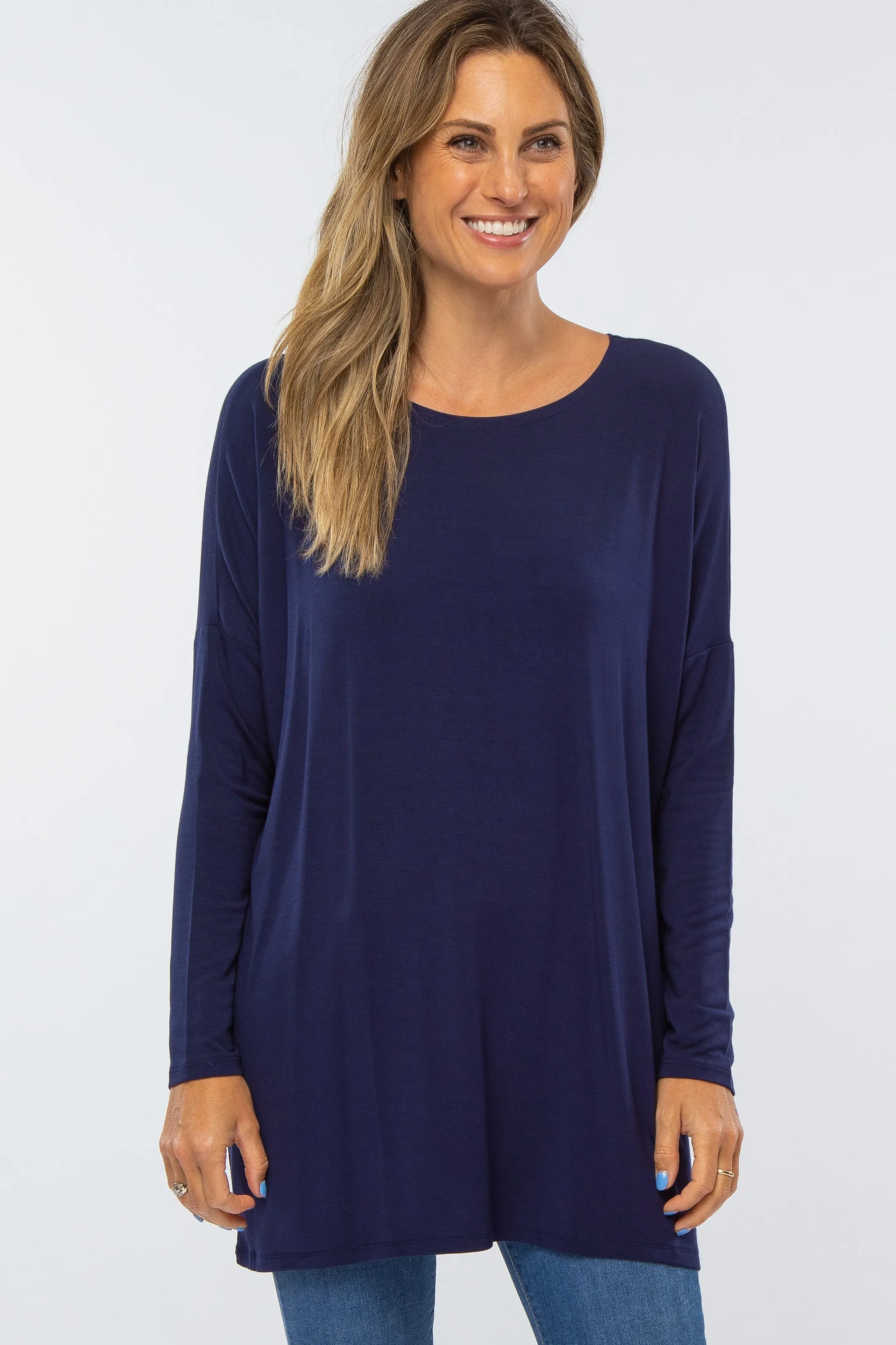 Navy Long Dolman Sleeve Top sold by Pinkblush